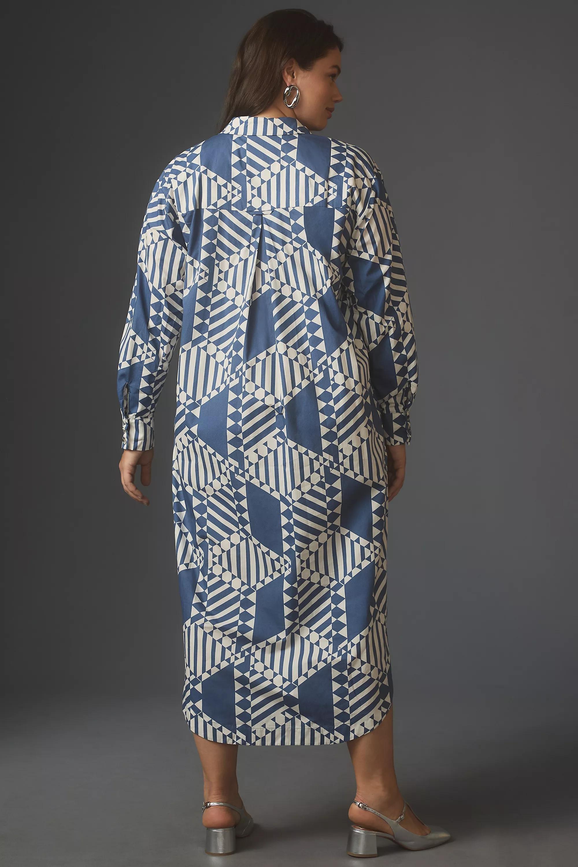 By Anthropologie Long-Sleeve Shirt Dress, Blue, , large image number 5