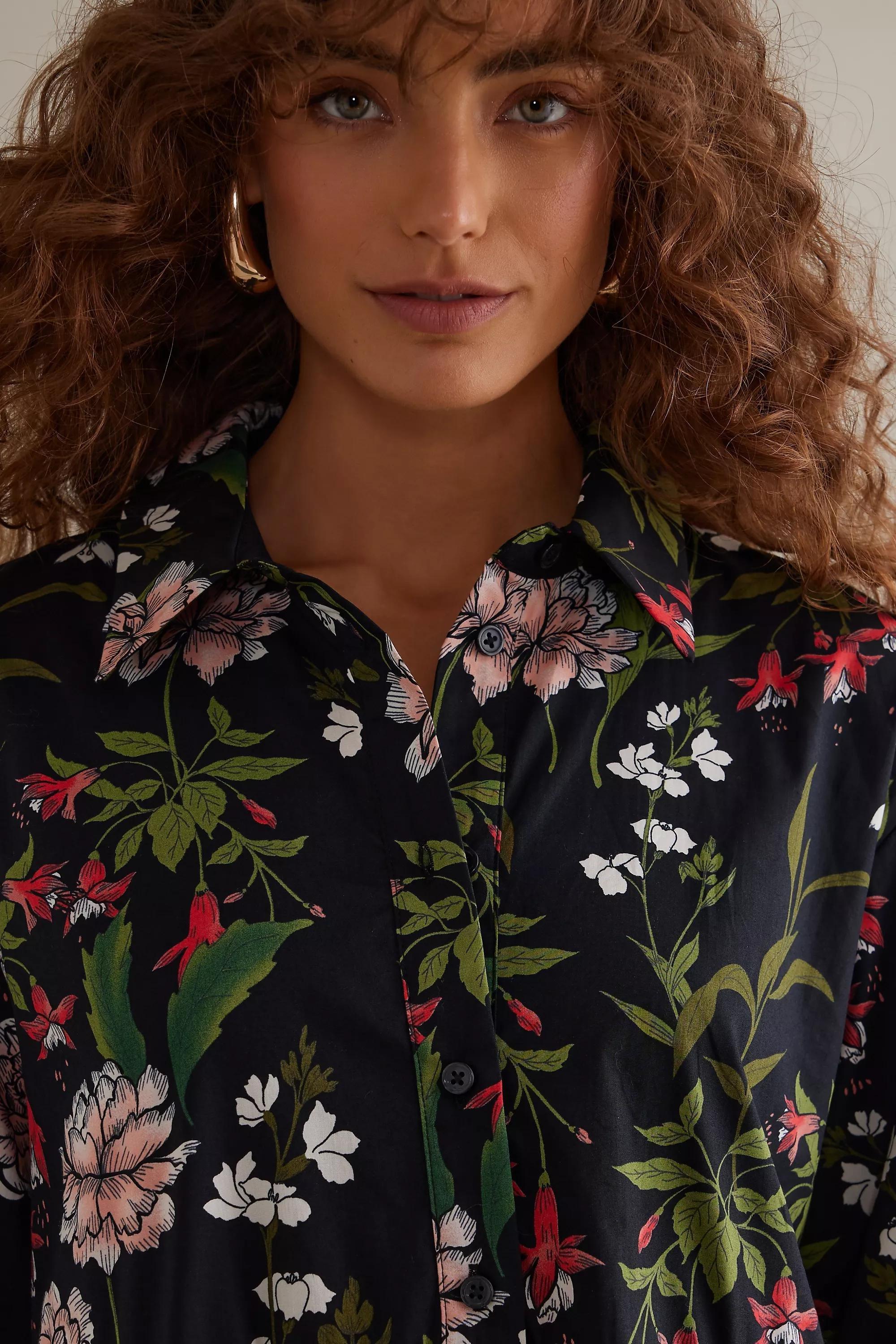 Maeve The Bettina Tiered Midi Shirt Dress, Black, A501_0001, large image number 3