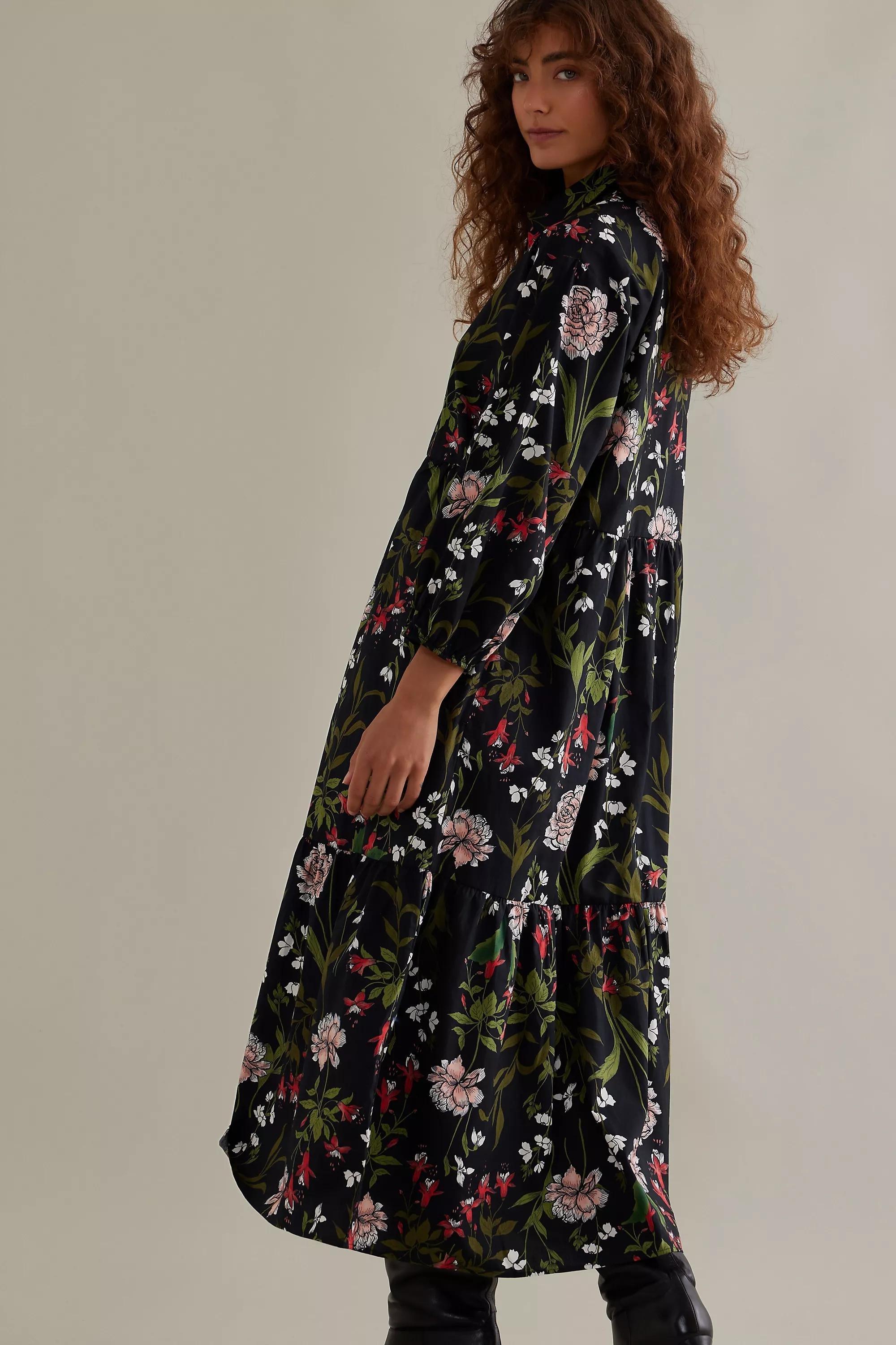Maeve The Bettina Tiered Midi Shirt Dress, Black, , large image number 6