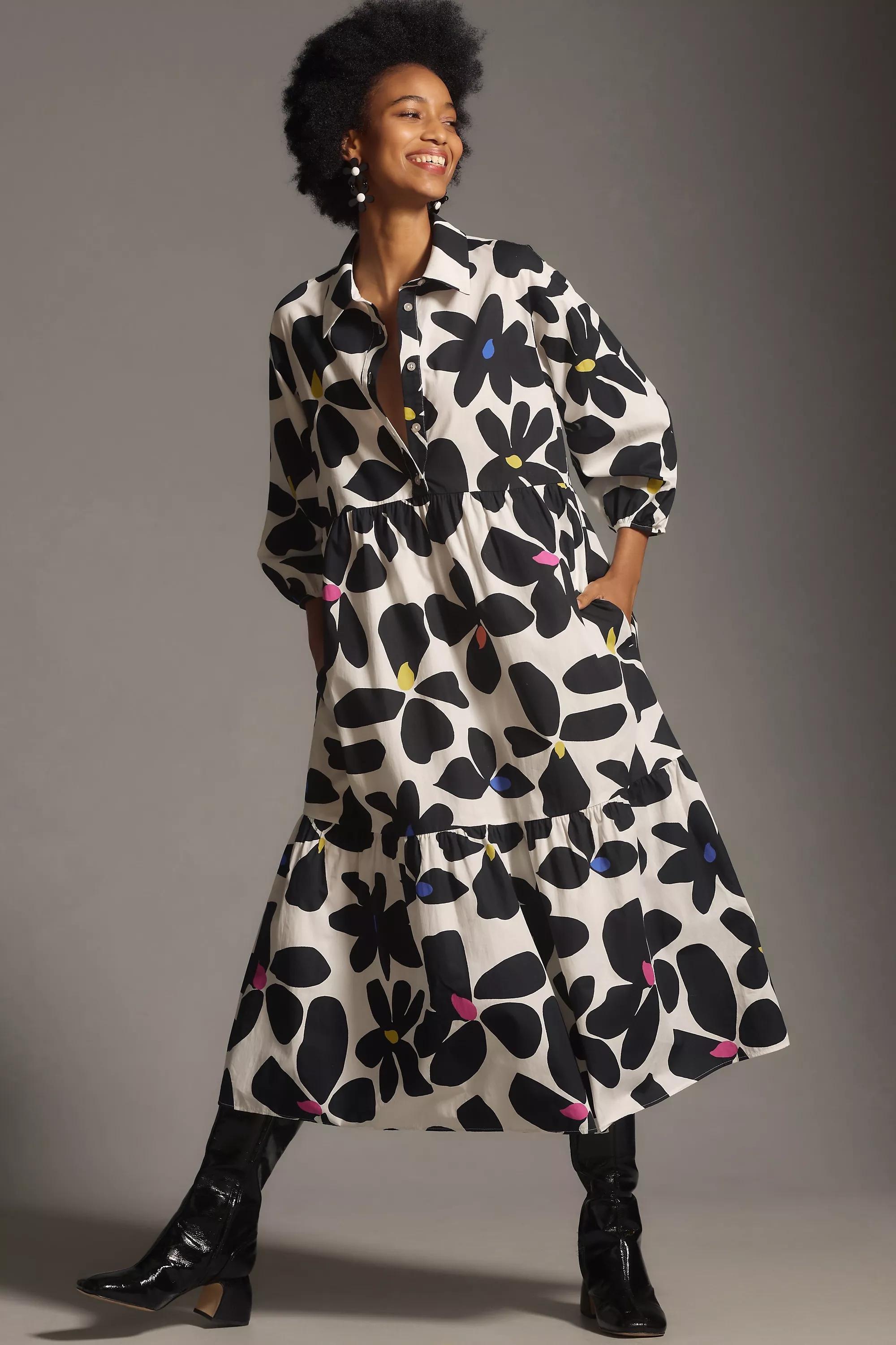 By Maeve The Bettina Tiered Midi Shirt Dress, Multicolour, , large image number 0