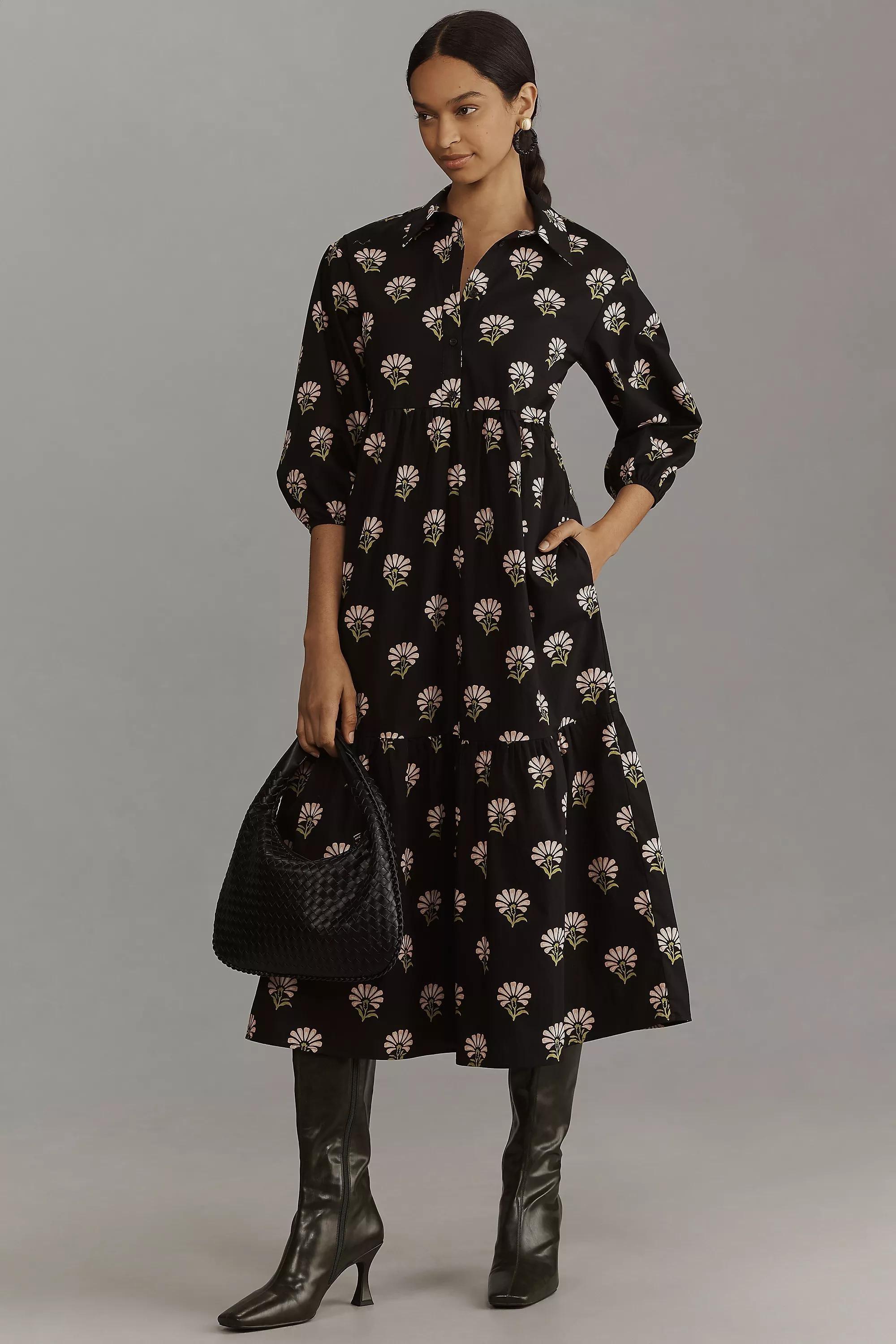 Anthropologie Floral Shirt Dress, Grey, , large image number 0