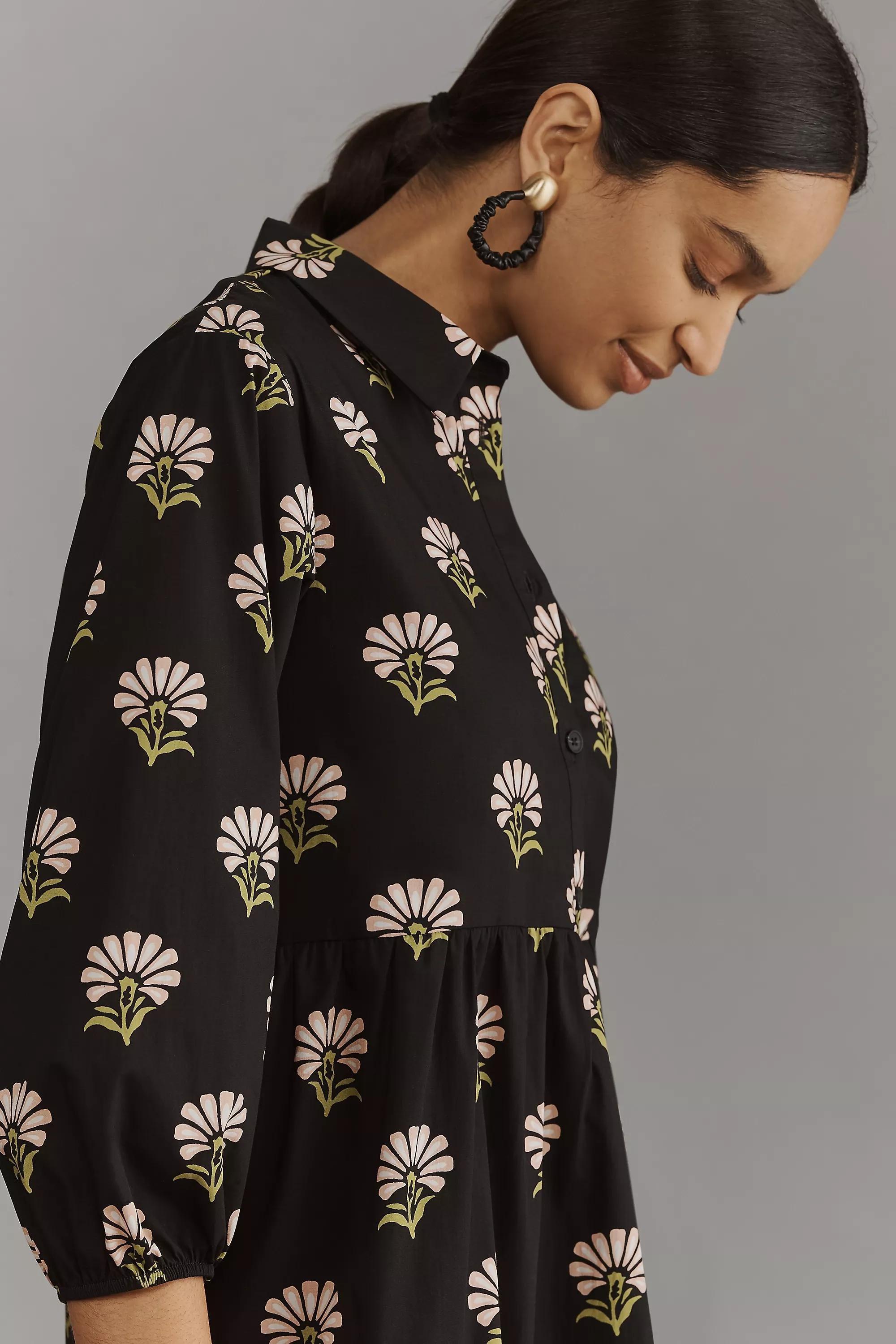 Anthropologie Floral Shirt Dress, Grey, , large image number 1