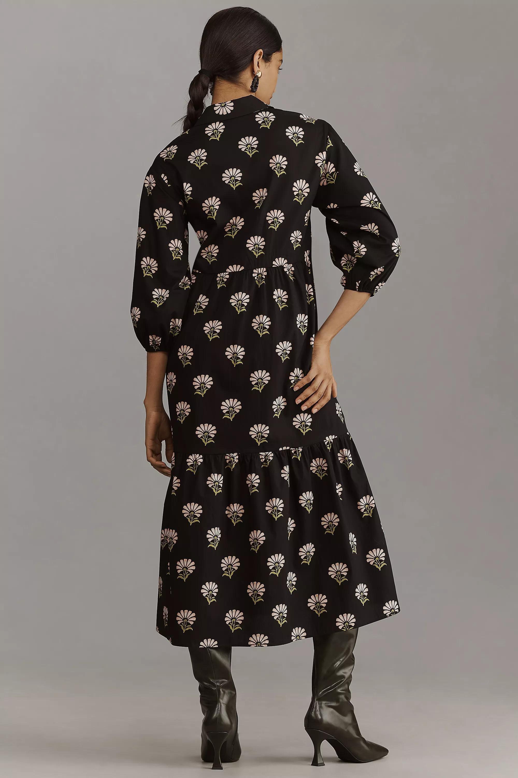 Anthropologie Floral Shirt Dress, Grey, , large image number 2