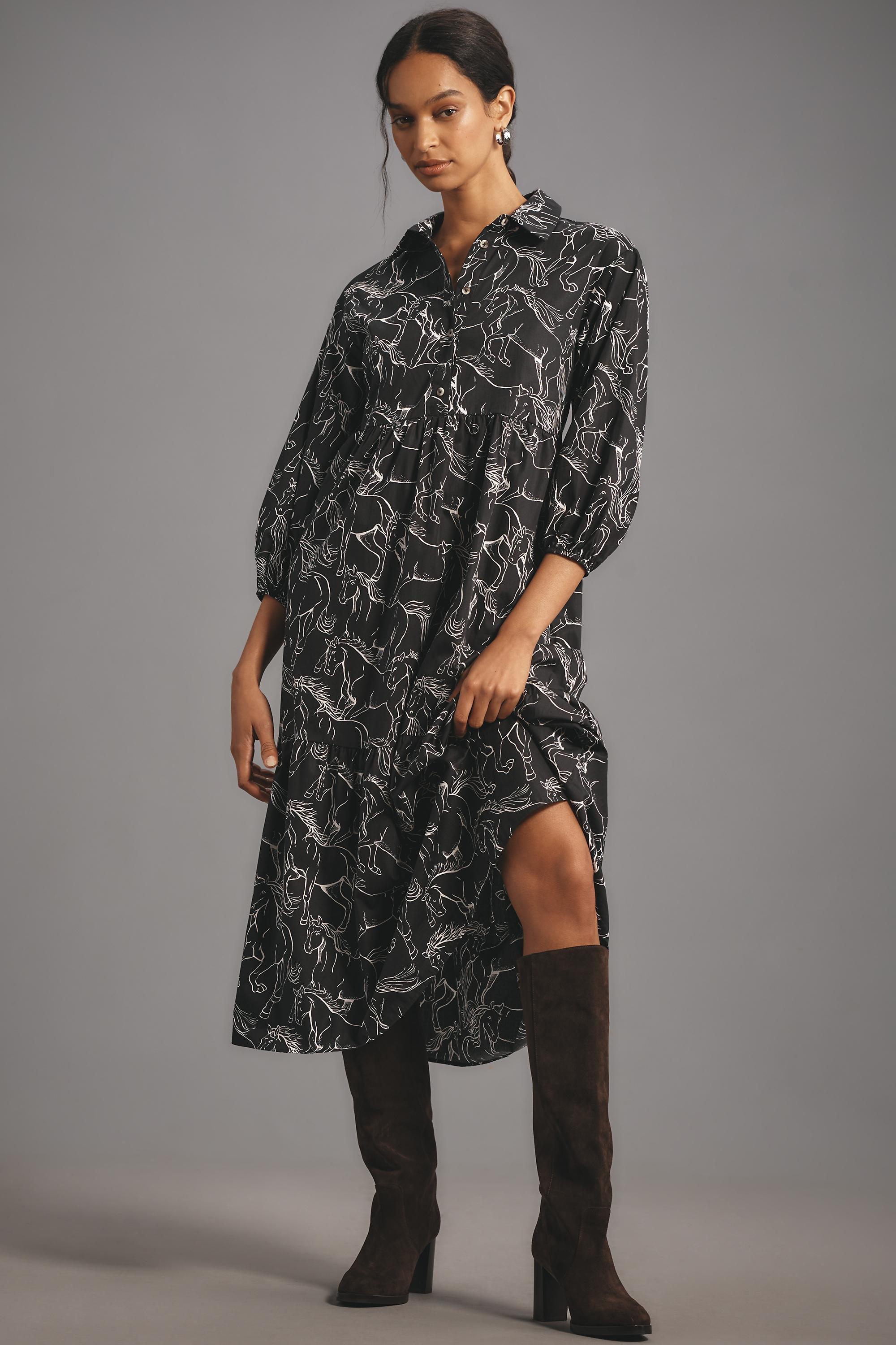 The Bettina Tiered Midi Shirt Dress By Maeve, Grey, , medium