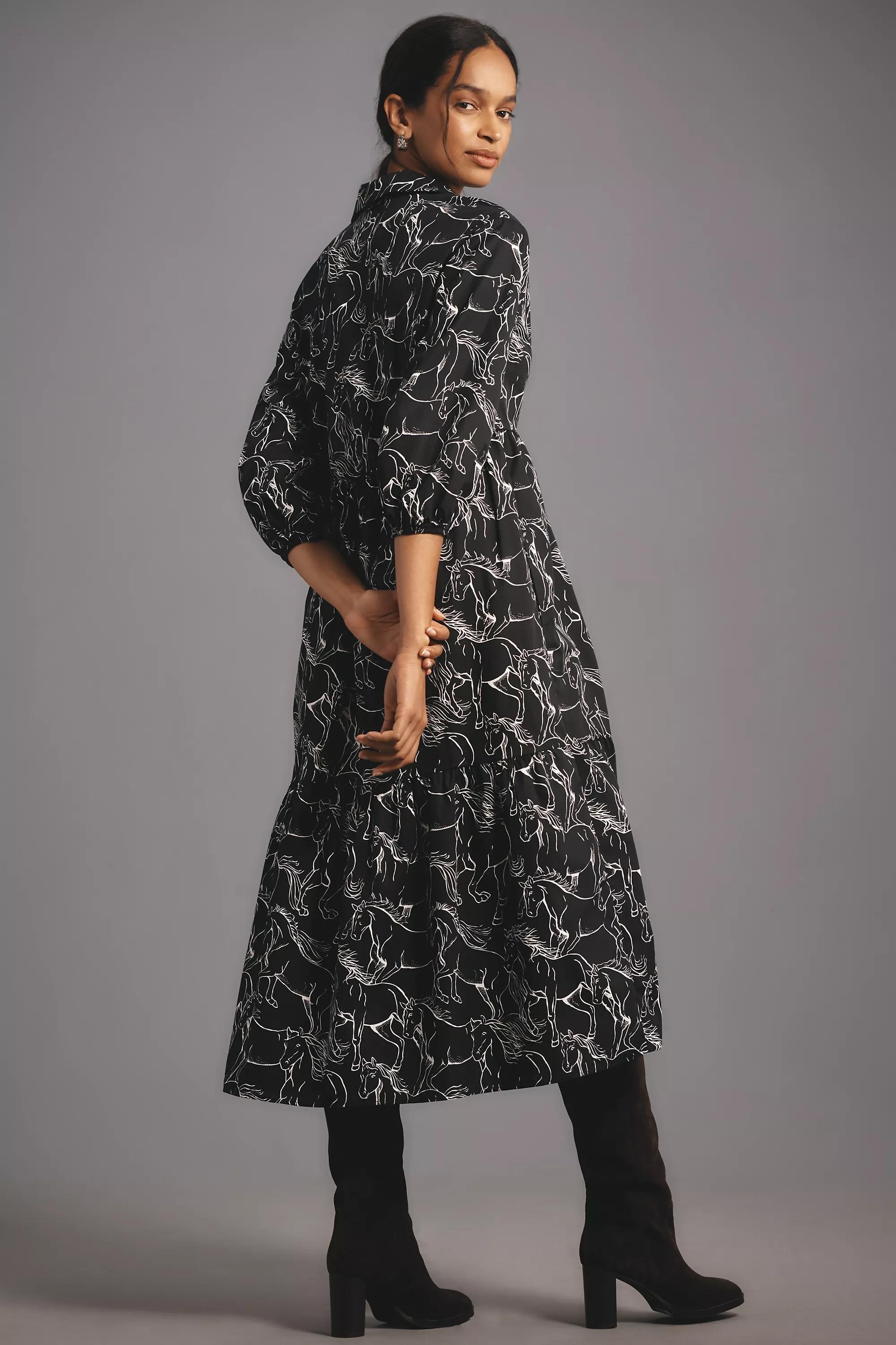 The Bettina Tiered Midi Shirt Dress By Maeve, Grey, , large image number 1