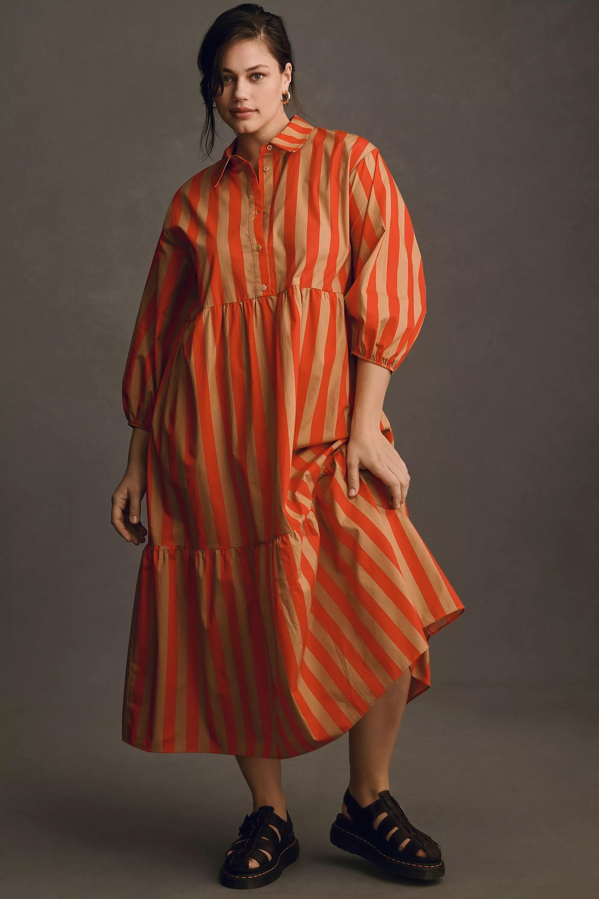 By Meave Tiered Shirt Dress, Red, , large image number 1