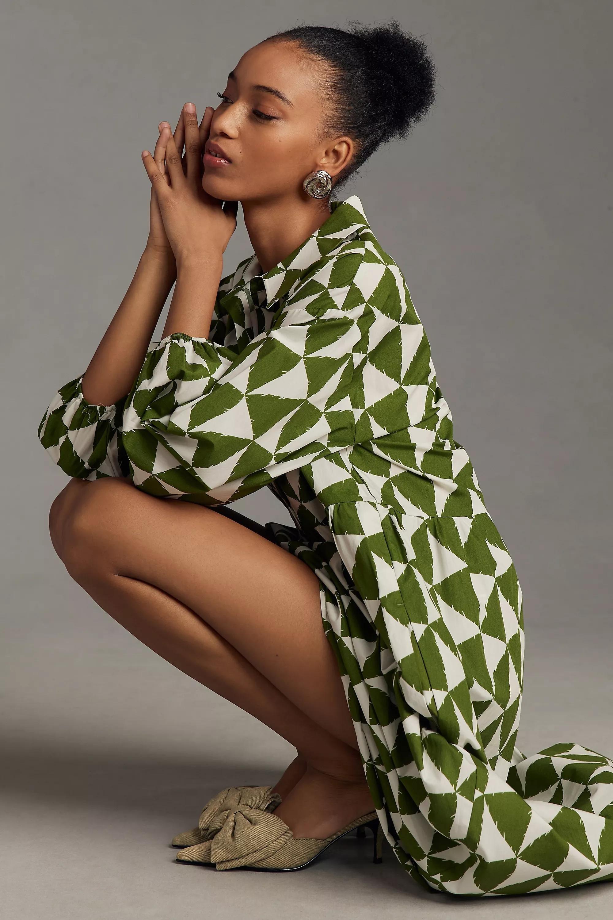 Maeve Tiered Shirt Dress, Green, , large image number 0
