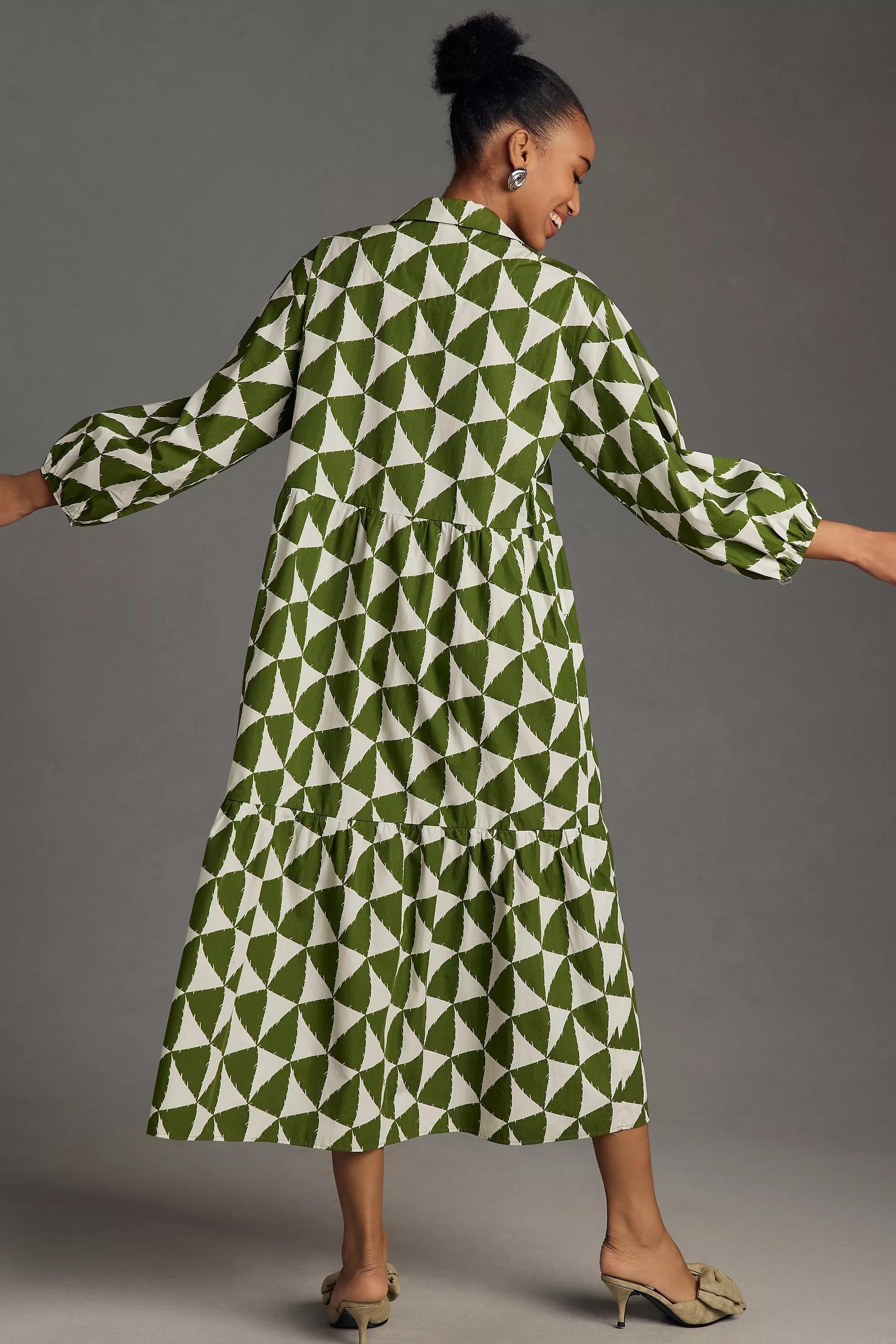Maeve Tiered Shirt Dress, Green, , large image number 4