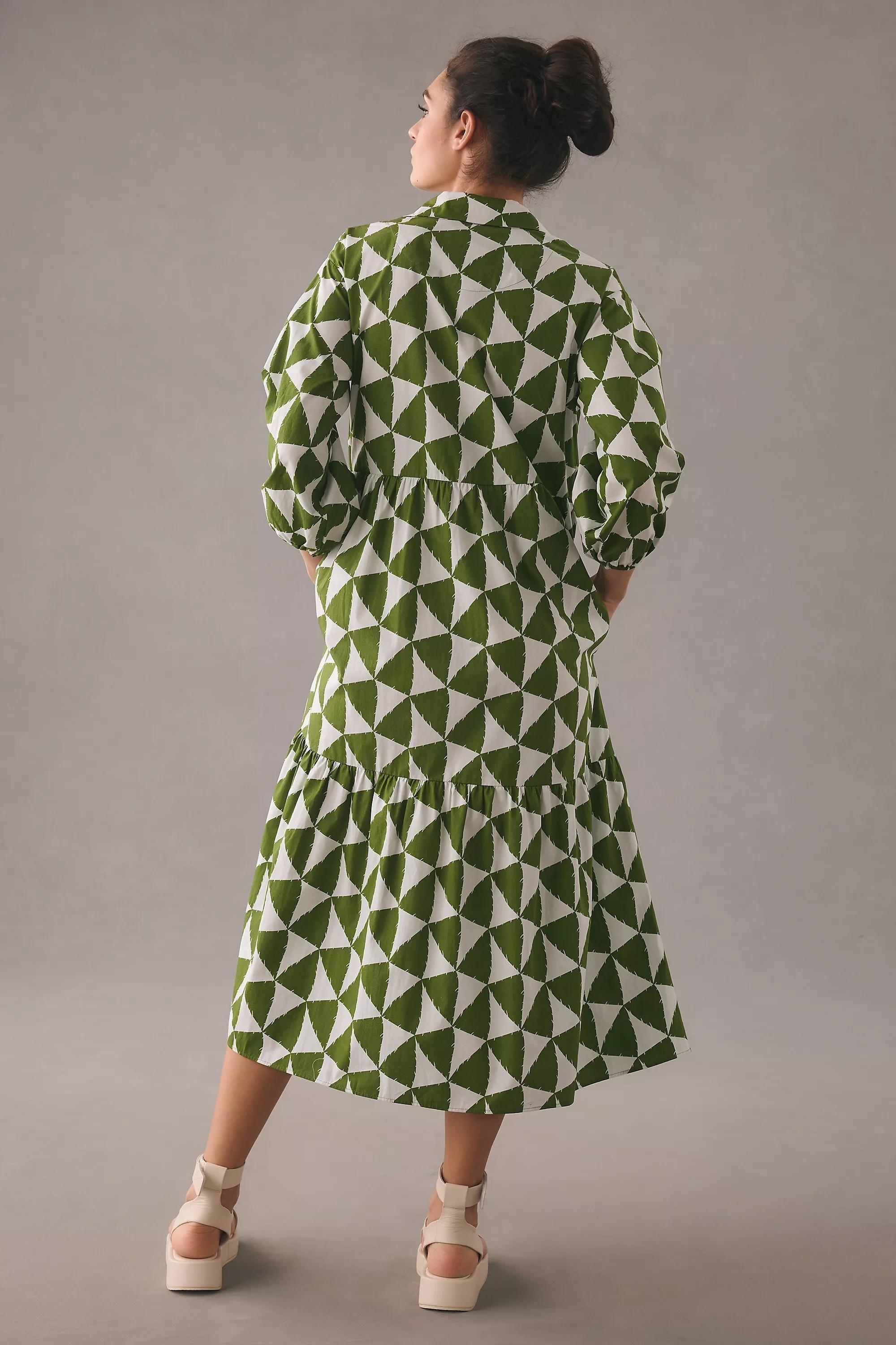 Maeve Tiered Shirt Dress, Green, , large image number 5