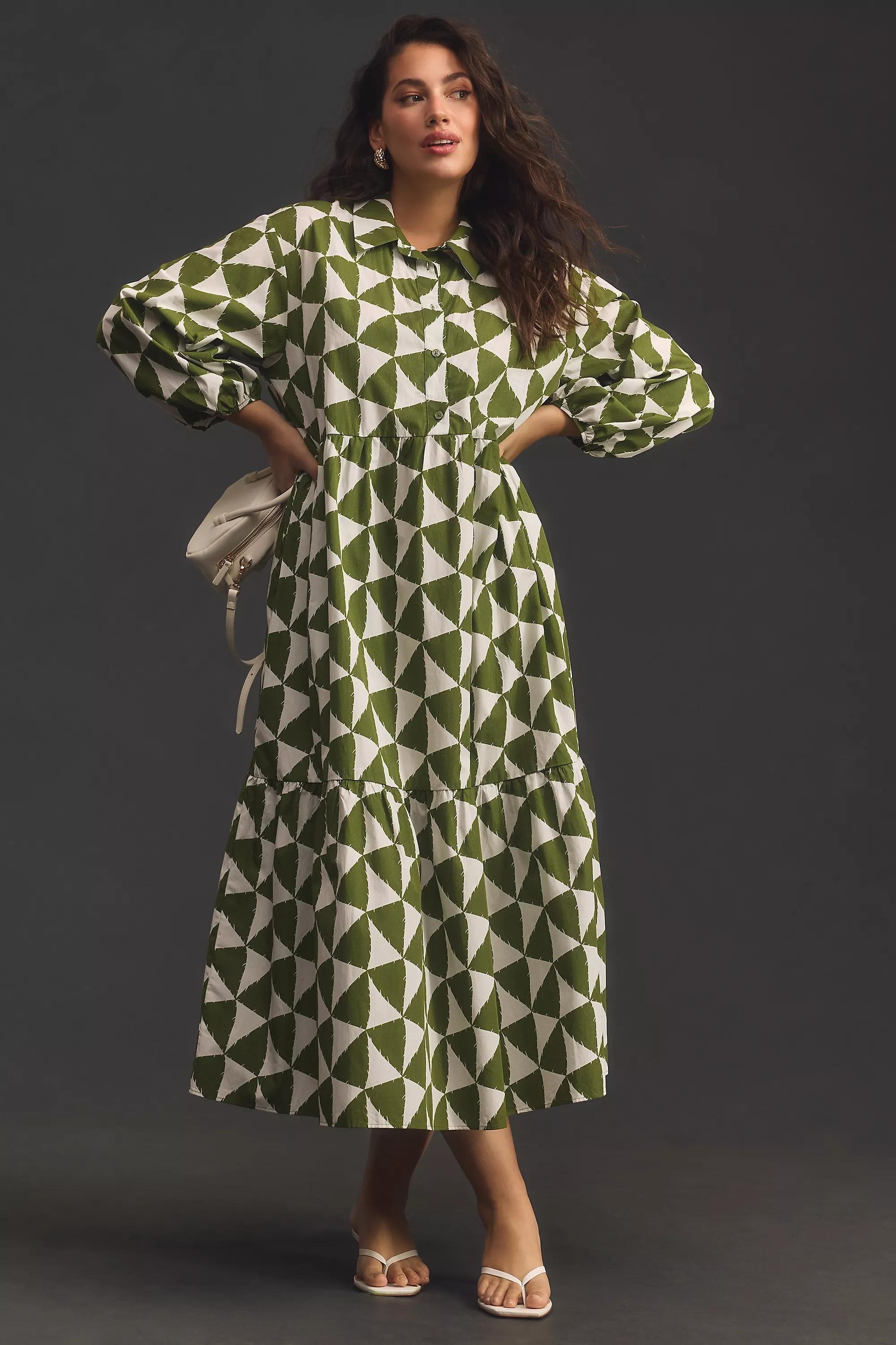 Maeve Tiered Shirt Dress, Green, , large image number 6