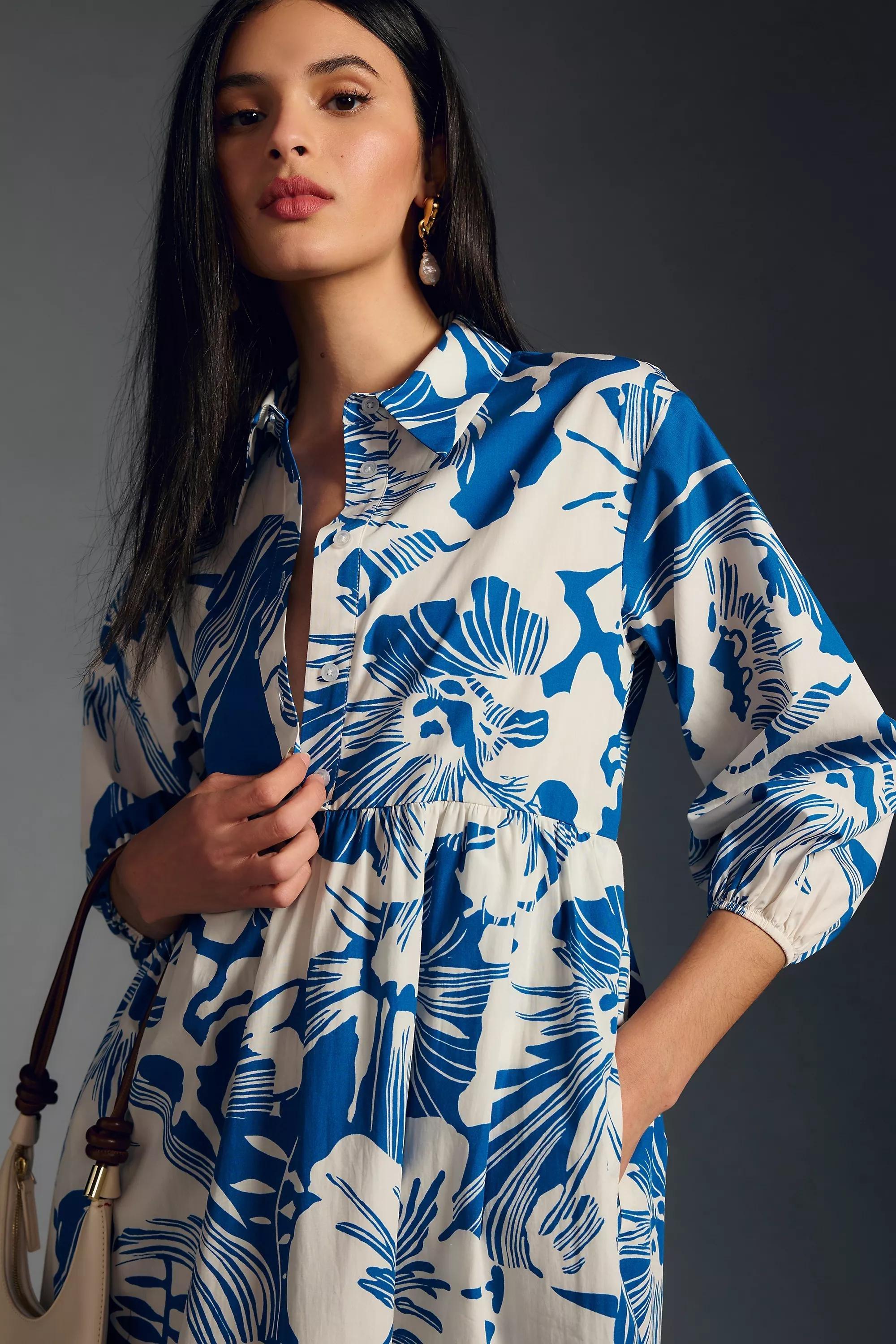 The Bettina Tiered Shirt Dress, Blue, , large image number 1