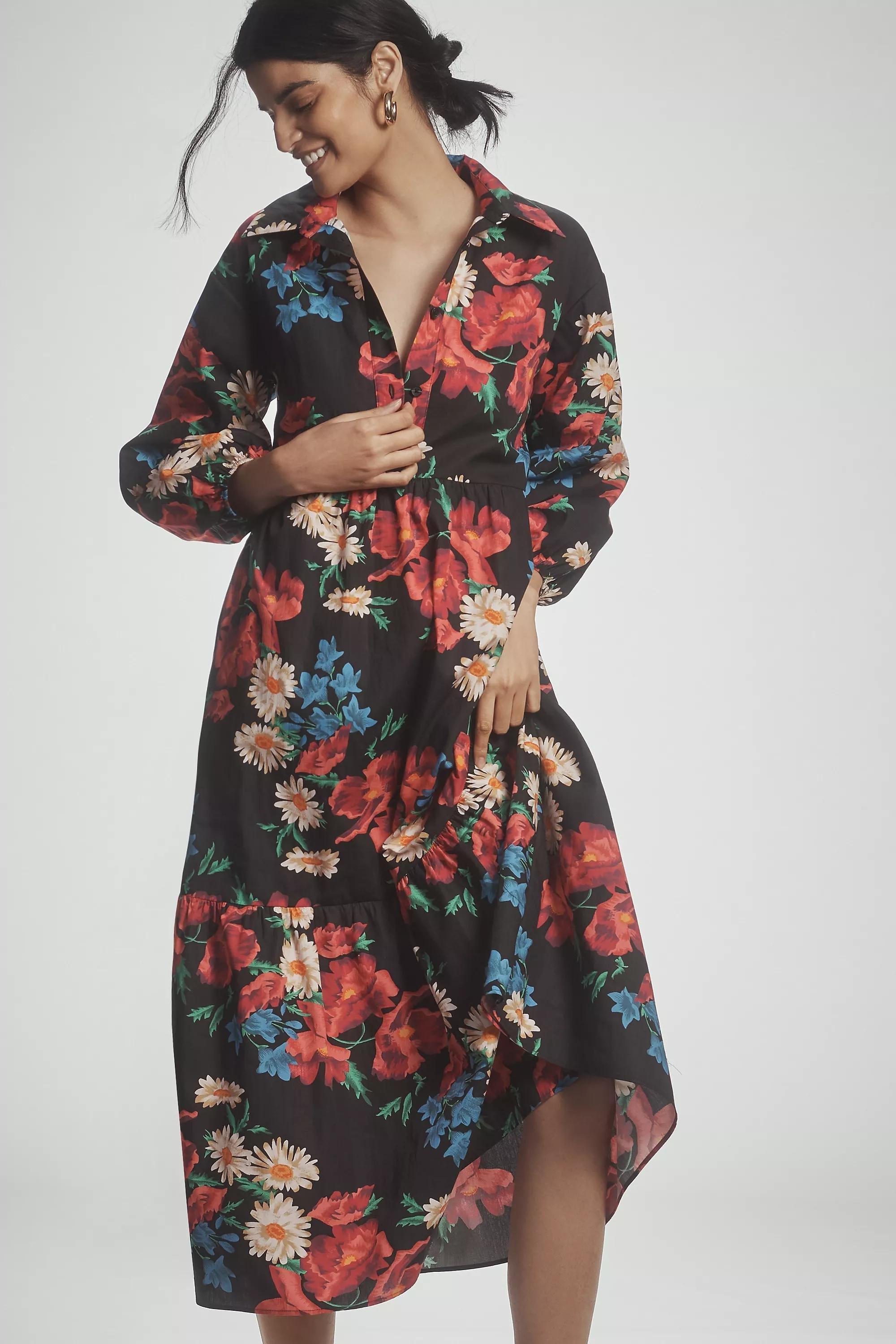 By Maeve The Bettina Tiered Midi Shirt Dress, Pink, A501_0068, medium