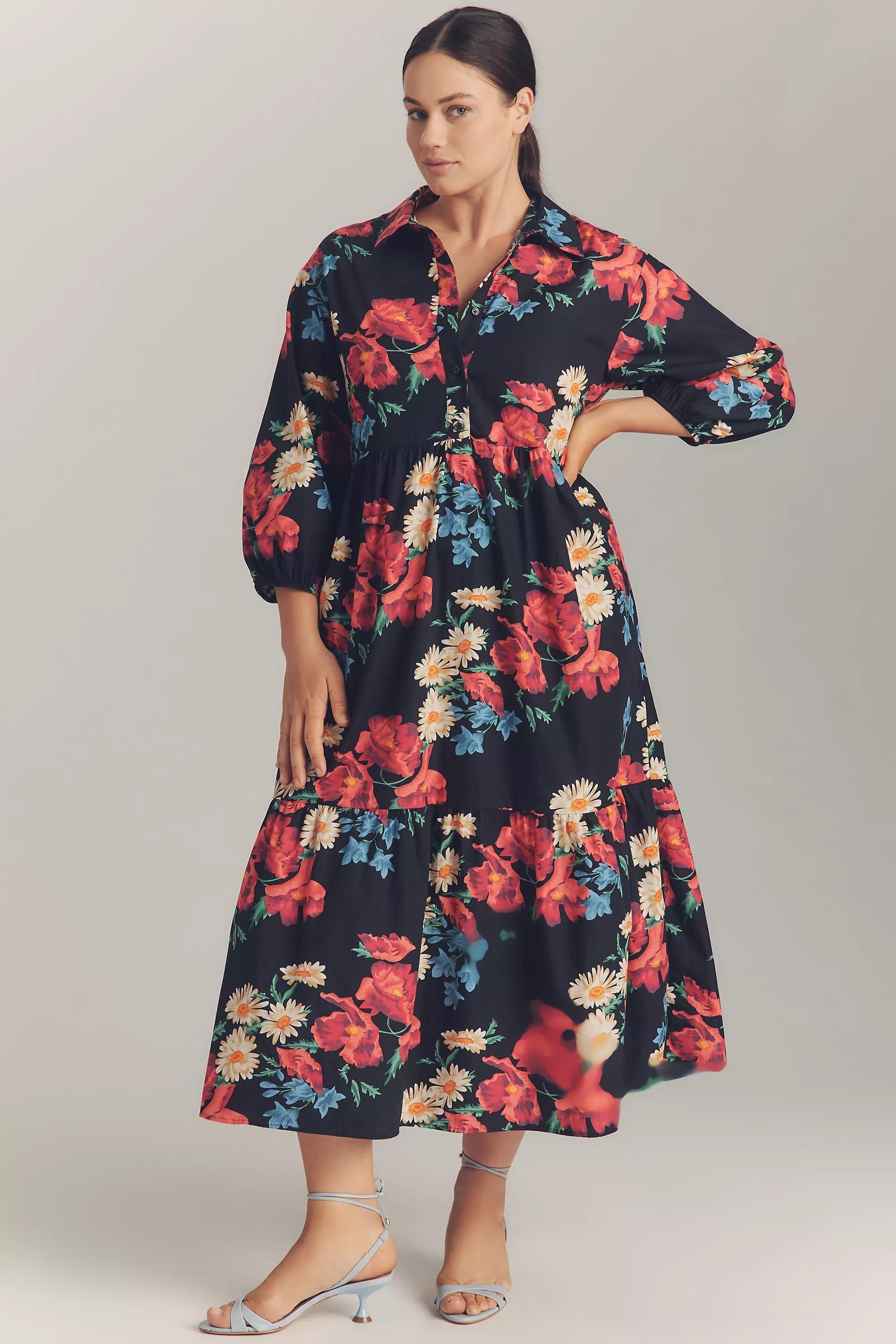 By Maeve The Bettina Tiered Midi Shirt Dress, Pink, A501_0068, large image number 4