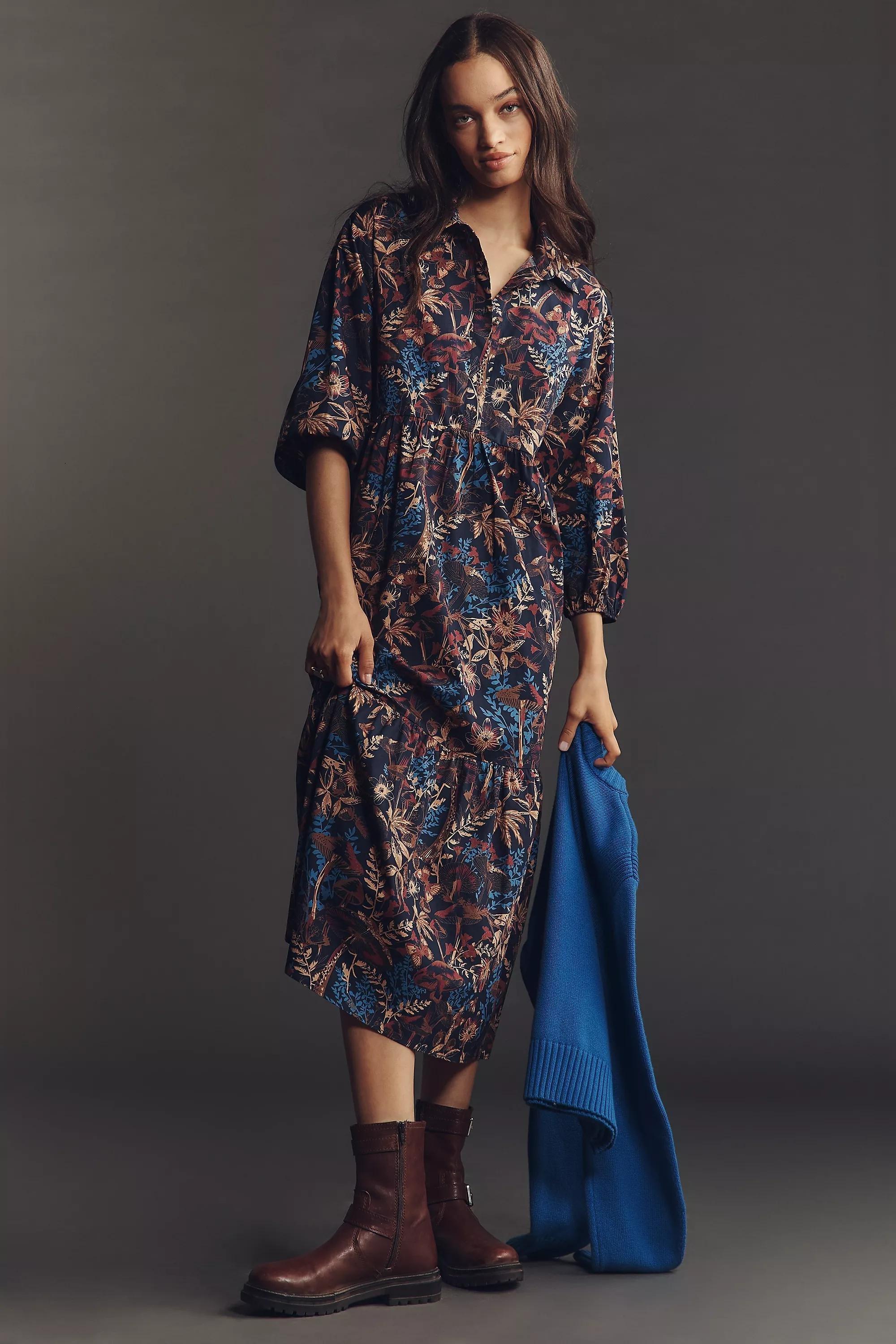 By Maevetiered Midi Shirt Dress, Navy, A501_0439, large image number 0
