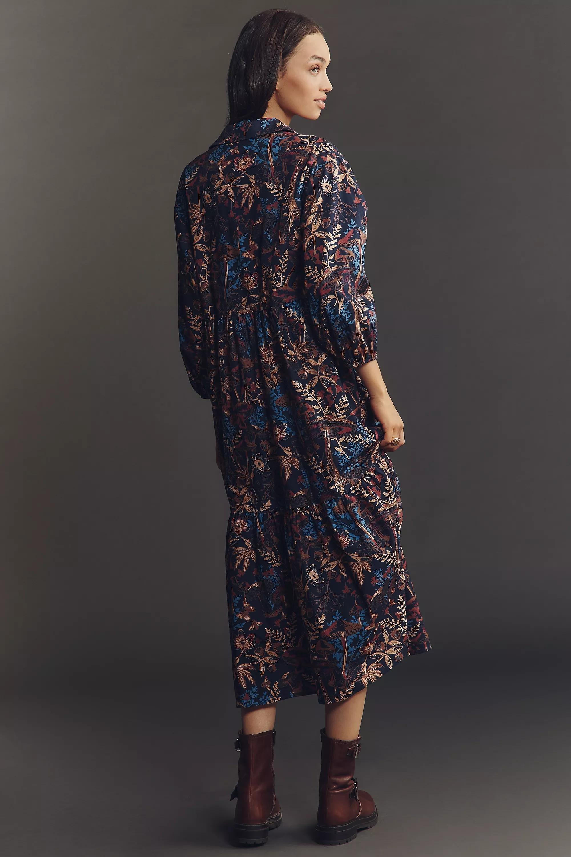 By Maevetiered Midi Shirt Dress, Navy, A501_0439, large image number 2