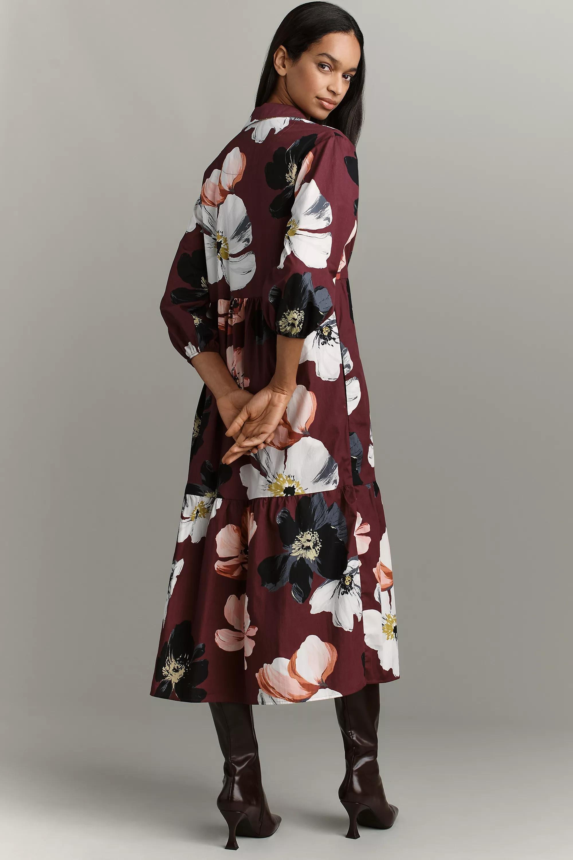 By Maeve The Bettina Tiered Midi Shirt Dress, Burgundy, A501_0627, large image number 1