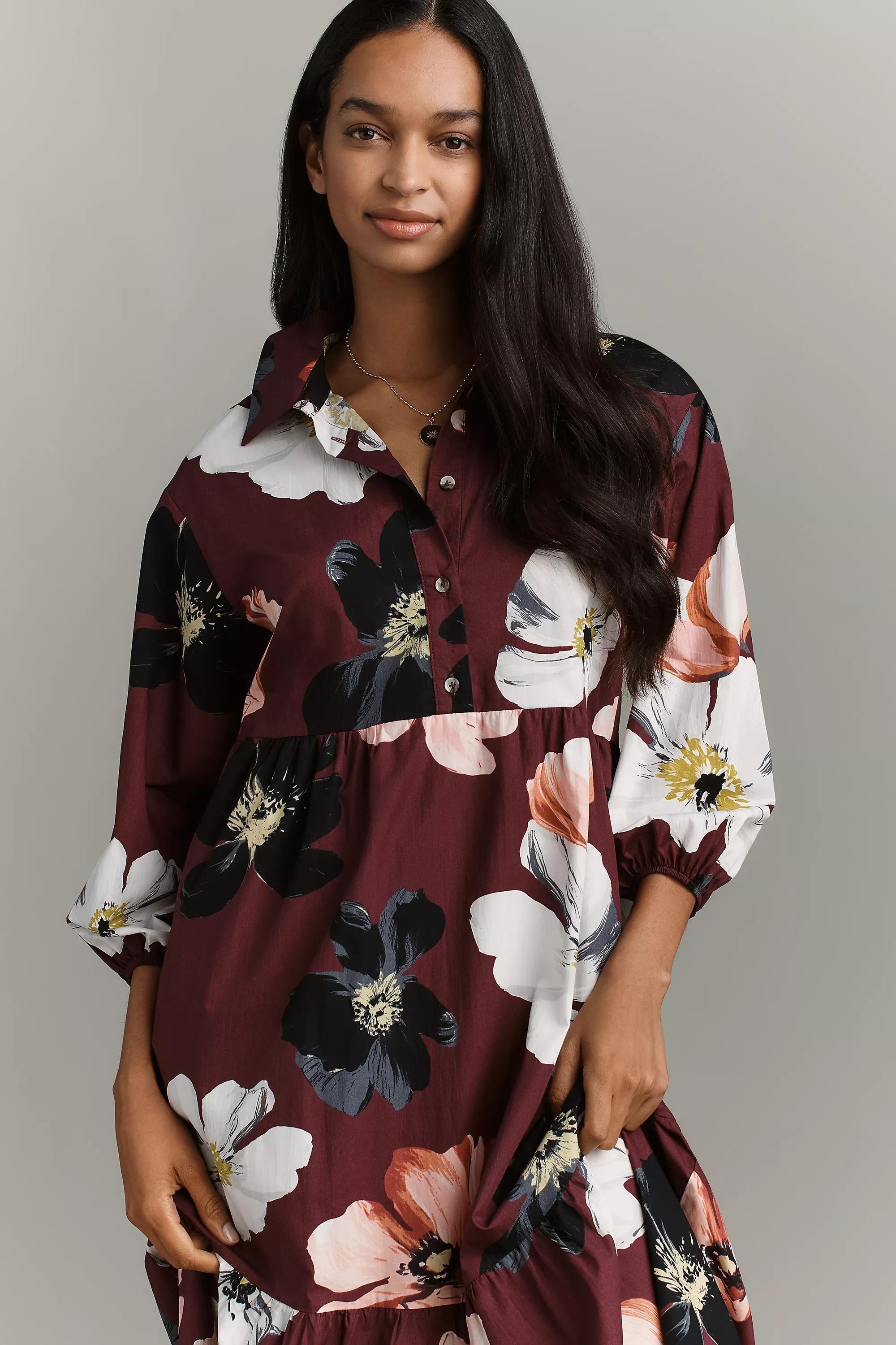 By Maeve The Bettina Tiered Midi Shirt Dress, Burgundy, A501_0627, medium