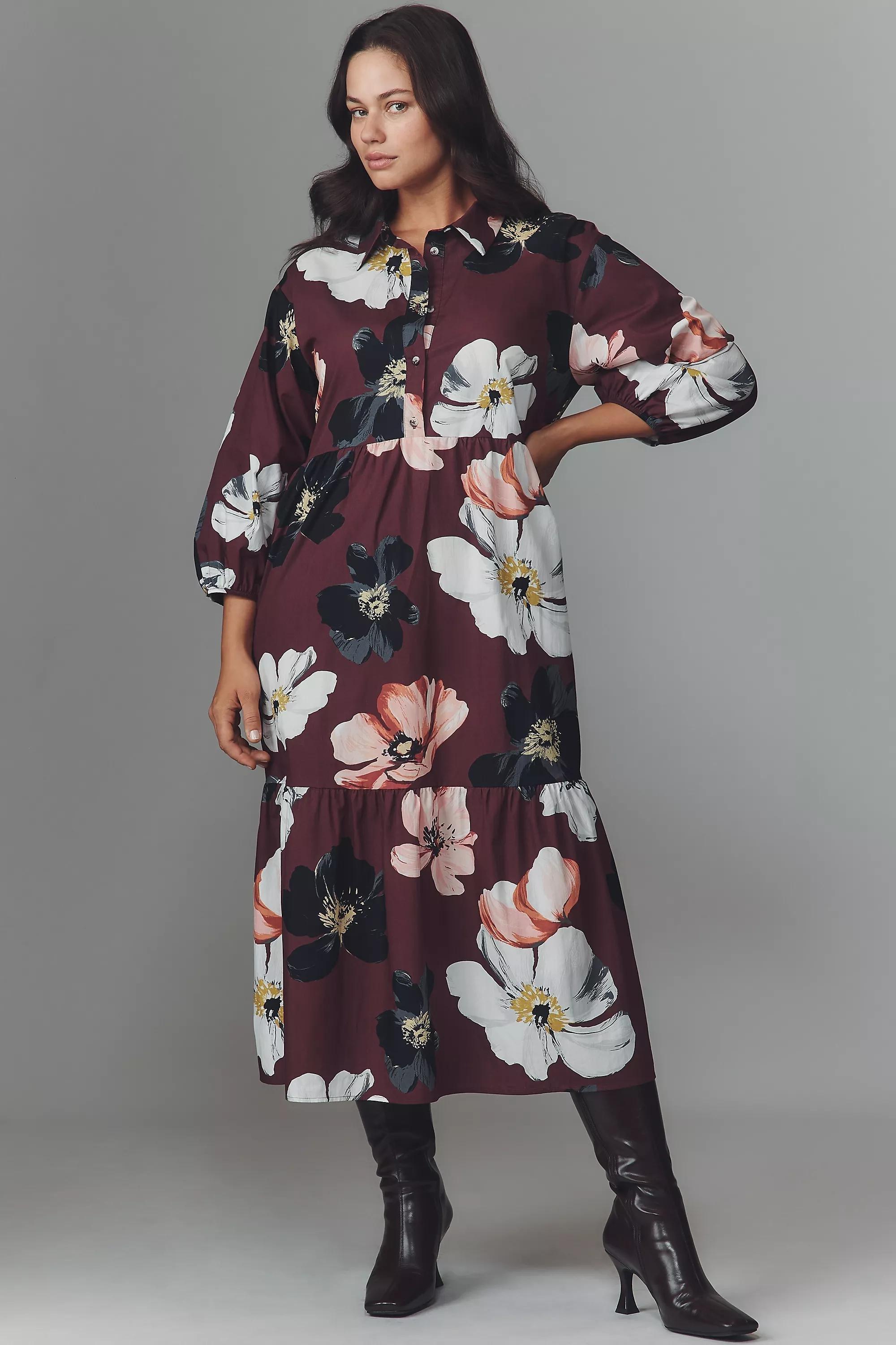 By Maeve The Bettina Tiered Midi Shirt Dress, Burgundy, A501_0627, large image number 3