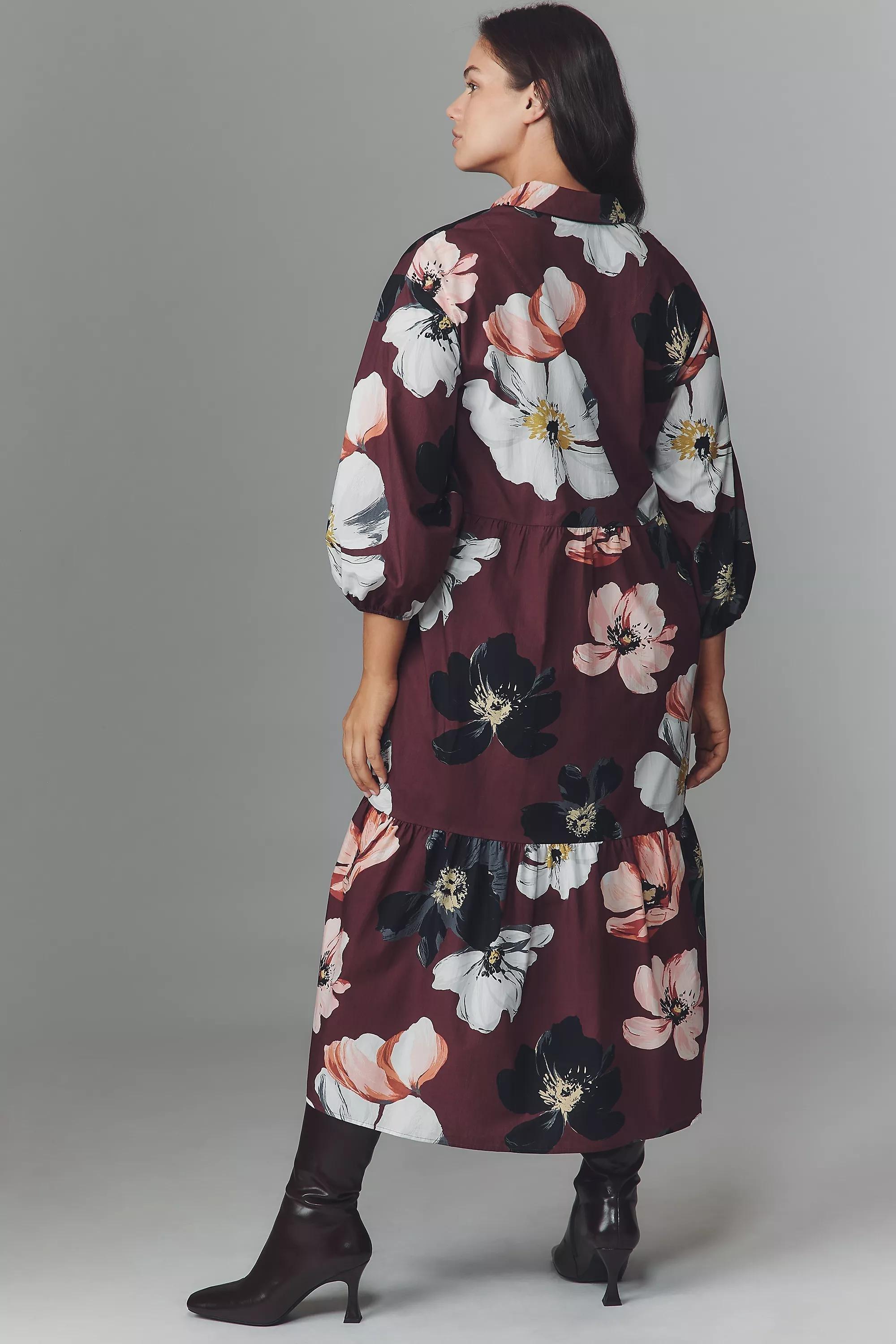 By Maeve The Bettina Tiered Midi Shirt Dress, Burgundy, A501_0627, large image number 5