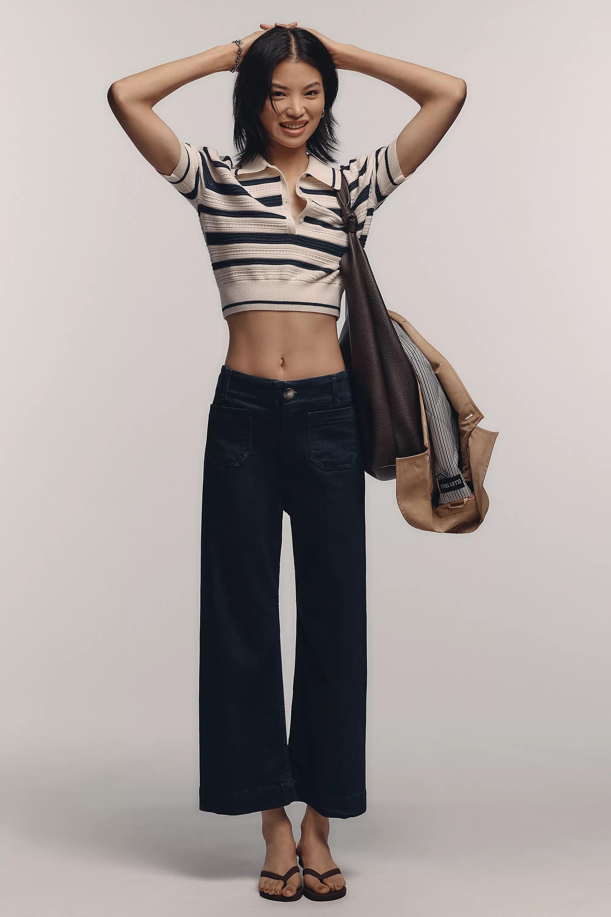 Maeve Denim Cropped Wide-Leg Jeans, Navy, , large image number 0