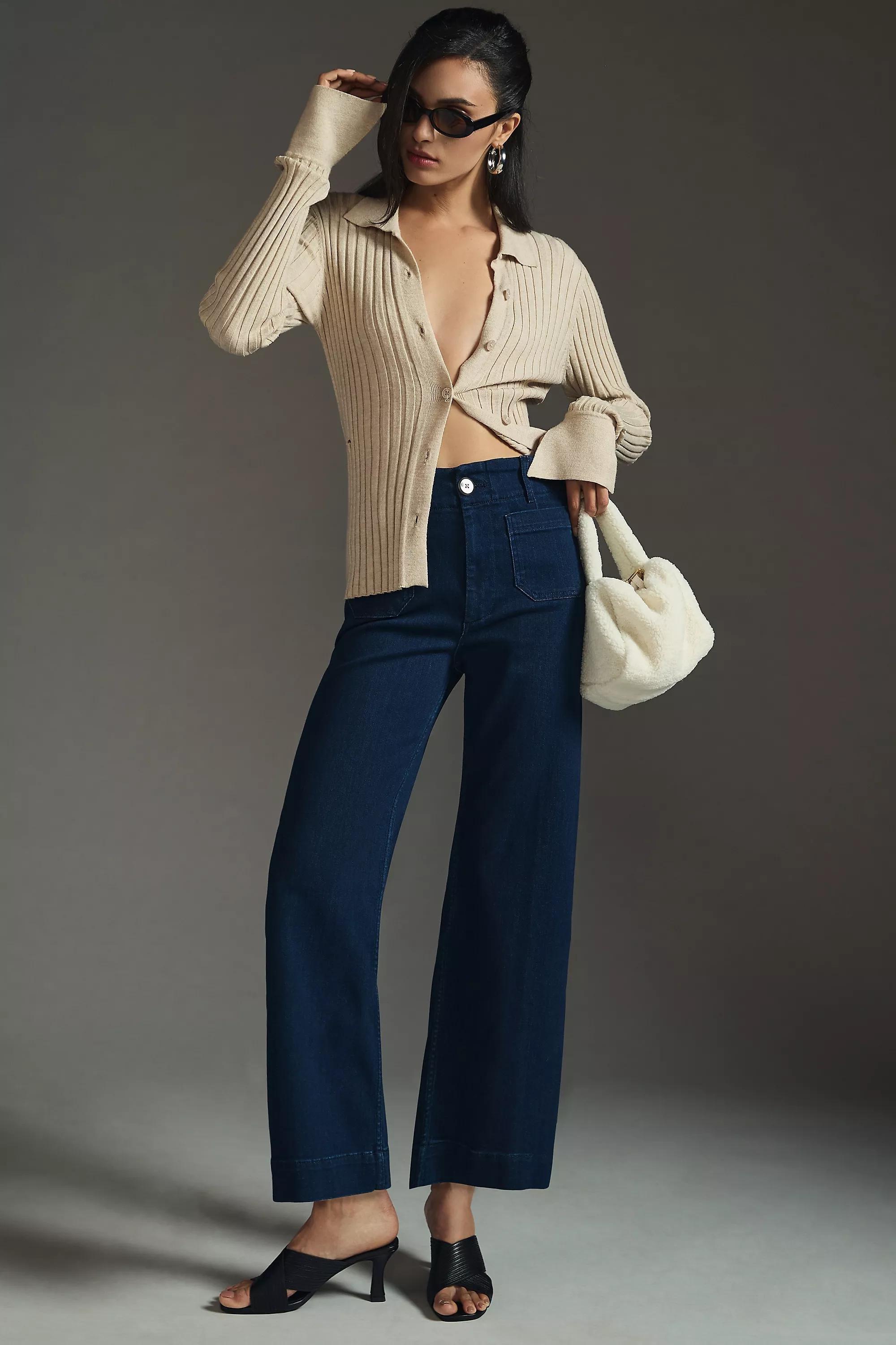 Maeve Denim Cropped Wide-Leg Jeans, Navy, , large image number 0