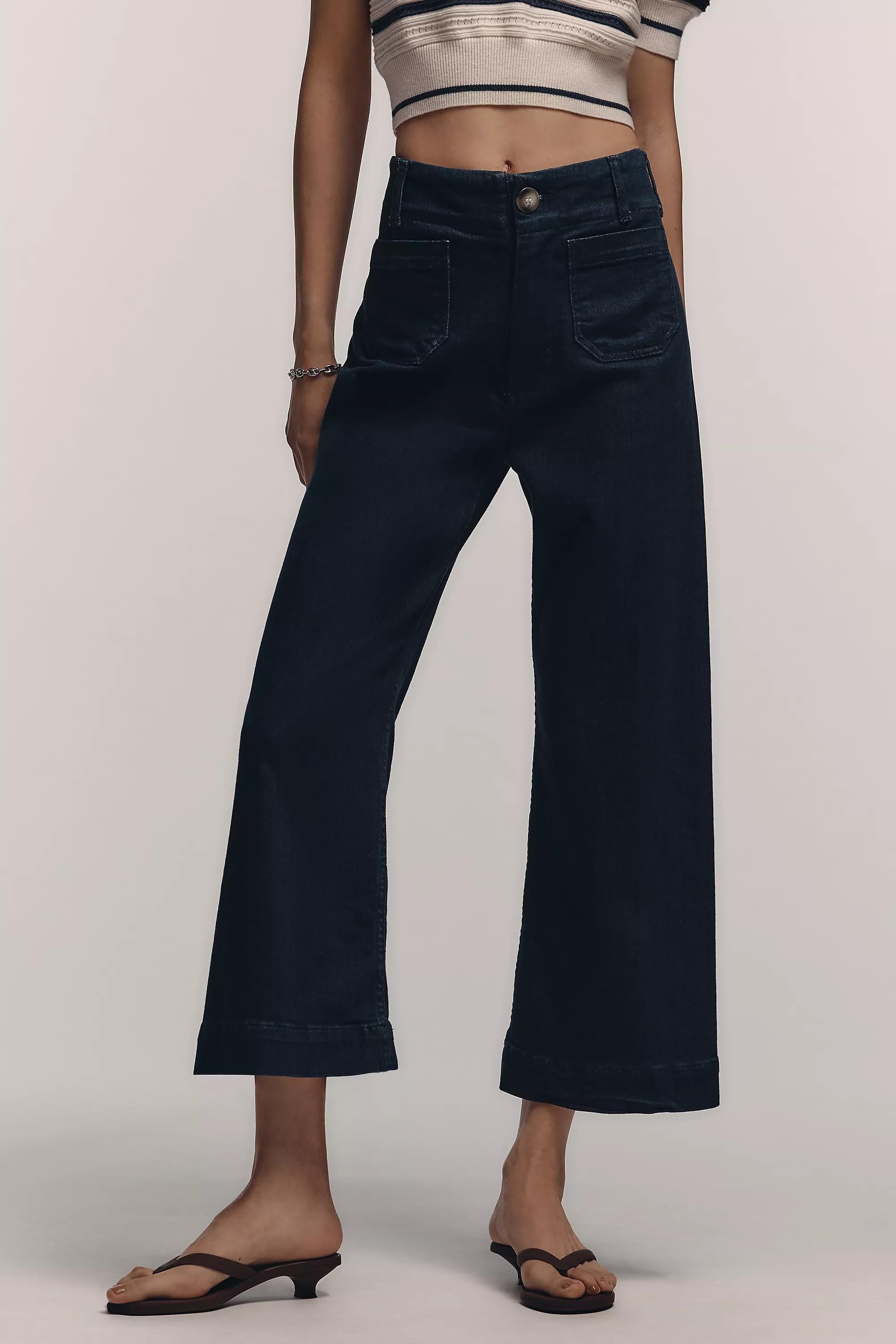 Maeve Denim Cropped Wide-Leg Jeans, Navy, , large image number 1