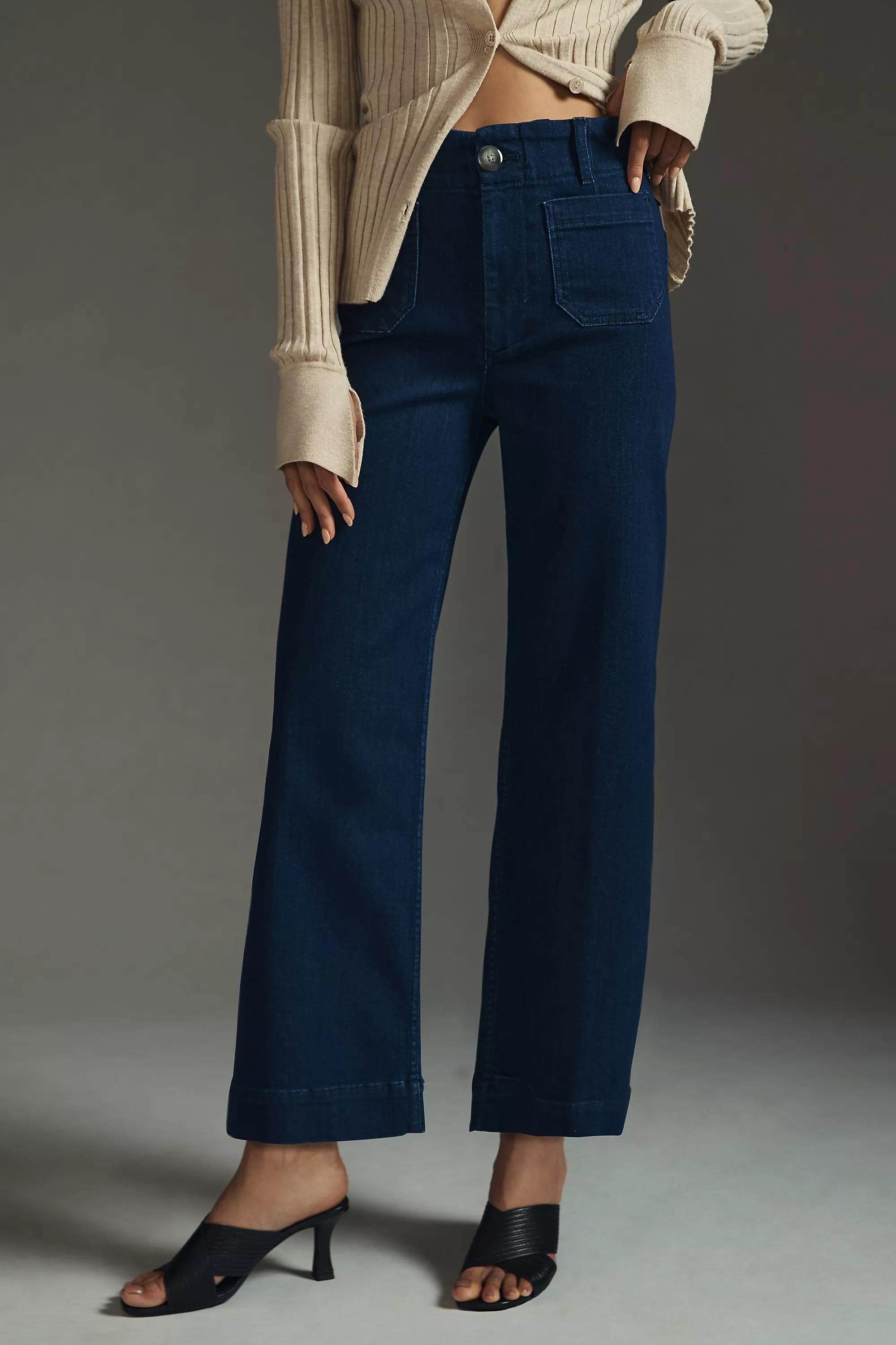 Maeve Denim Cropped Wide-Leg Jeans, Navy, , large image number 1