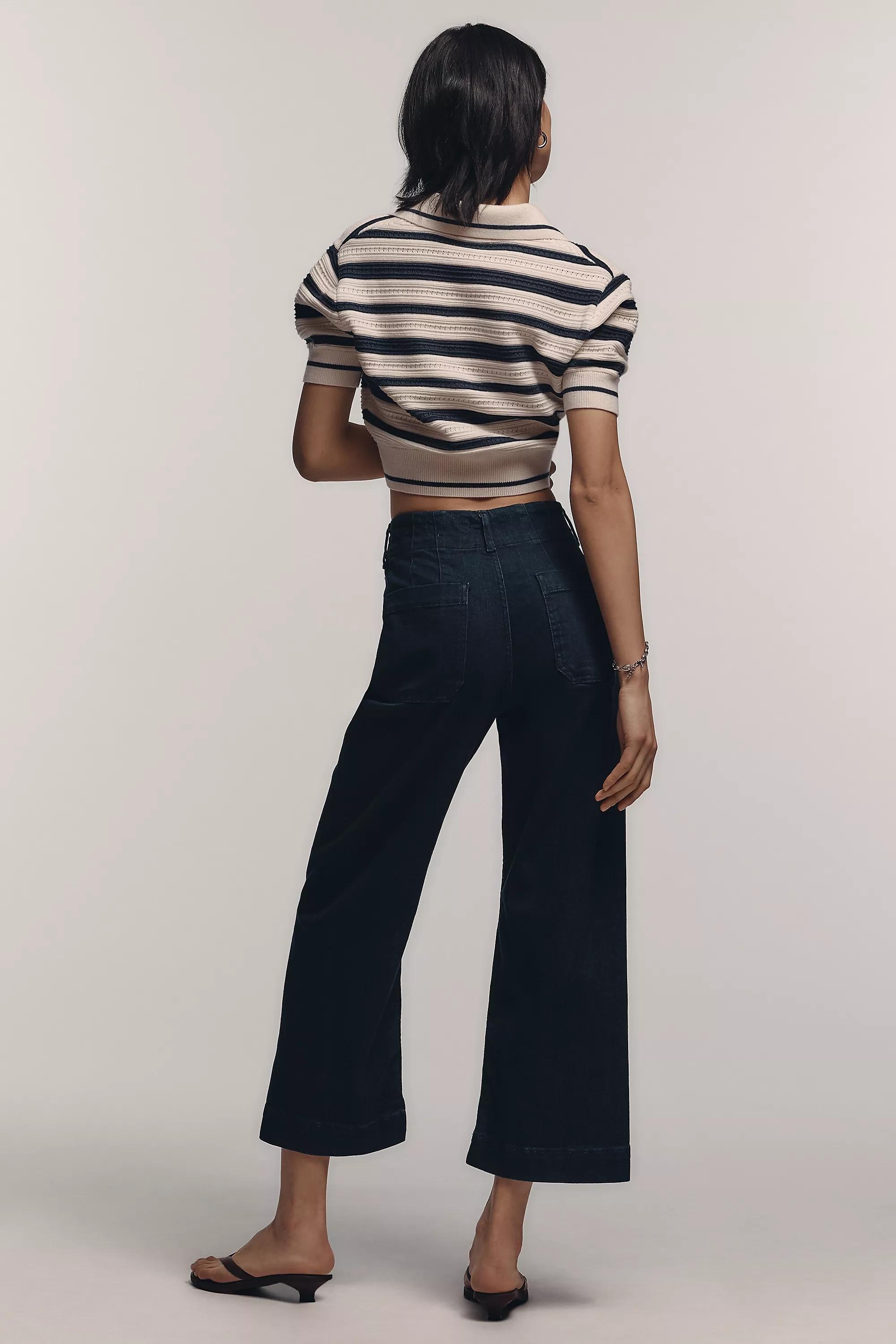 Maeve Denim Cropped Wide-Leg Jeans, Navy, , large image number 2