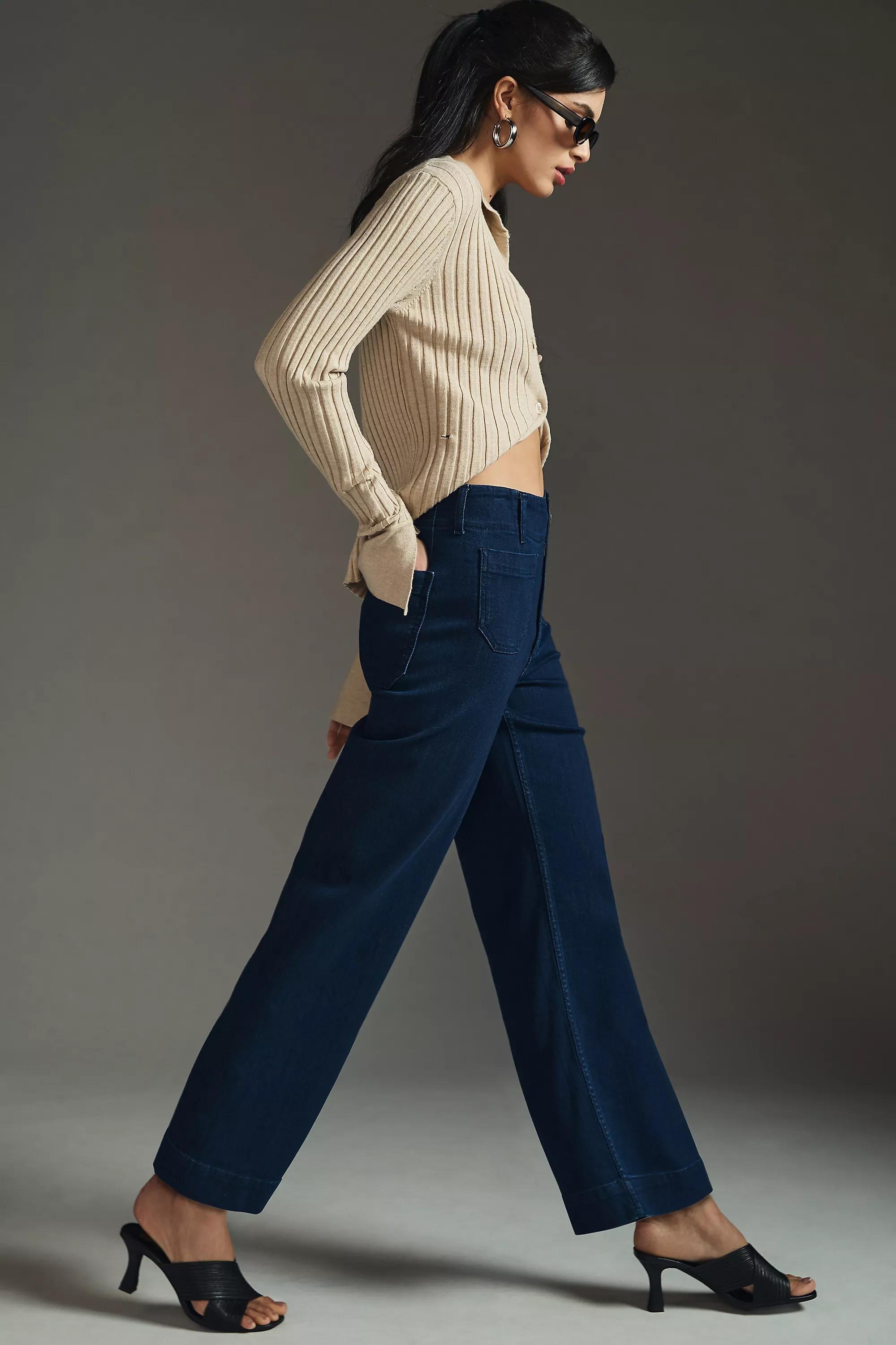 Anthropologie - Maeve Denim Cropped Wide-Leg Jeans, Navy