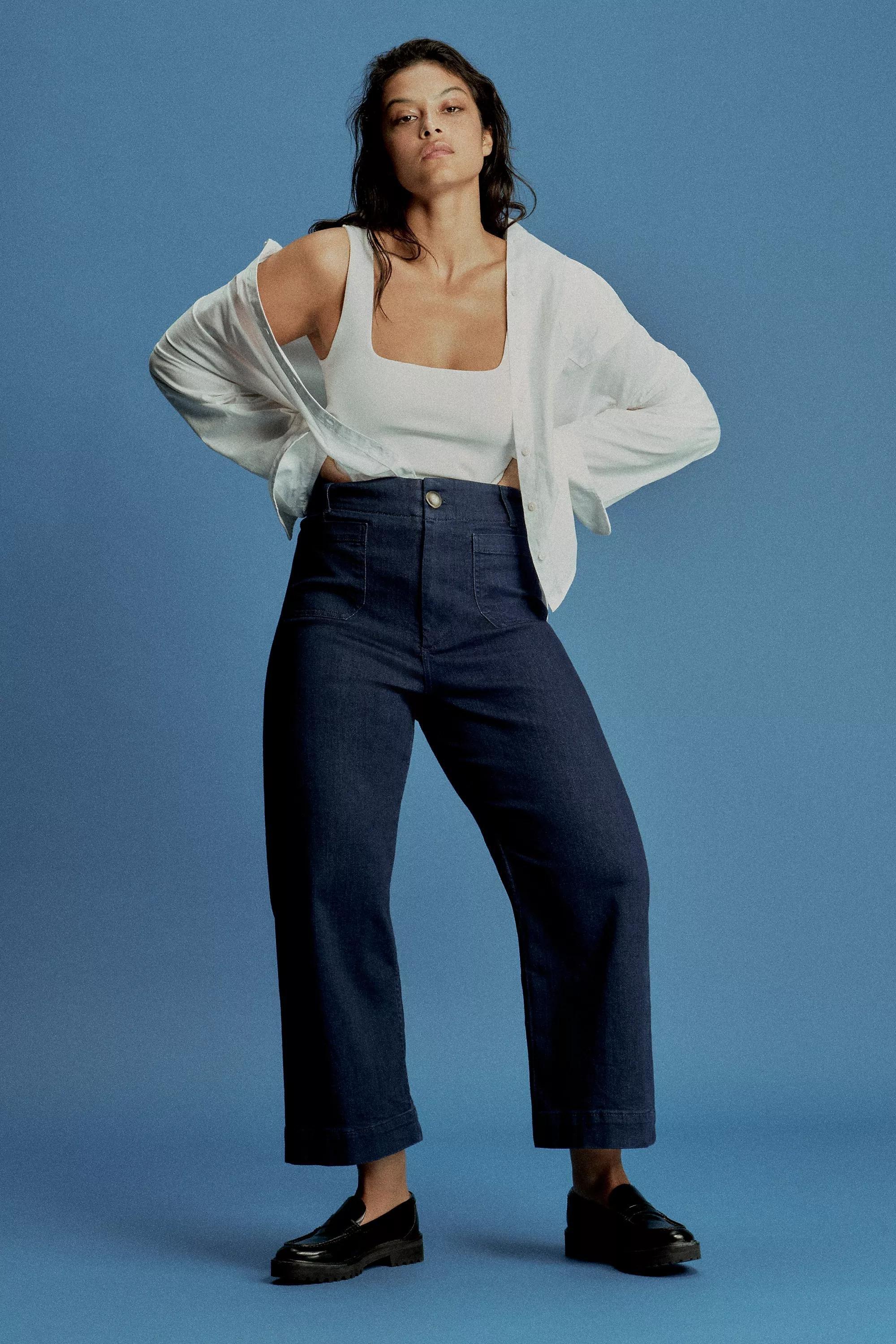 Maeve Denim Cropped Wide-Leg Jeans, Navy, , large image number 4