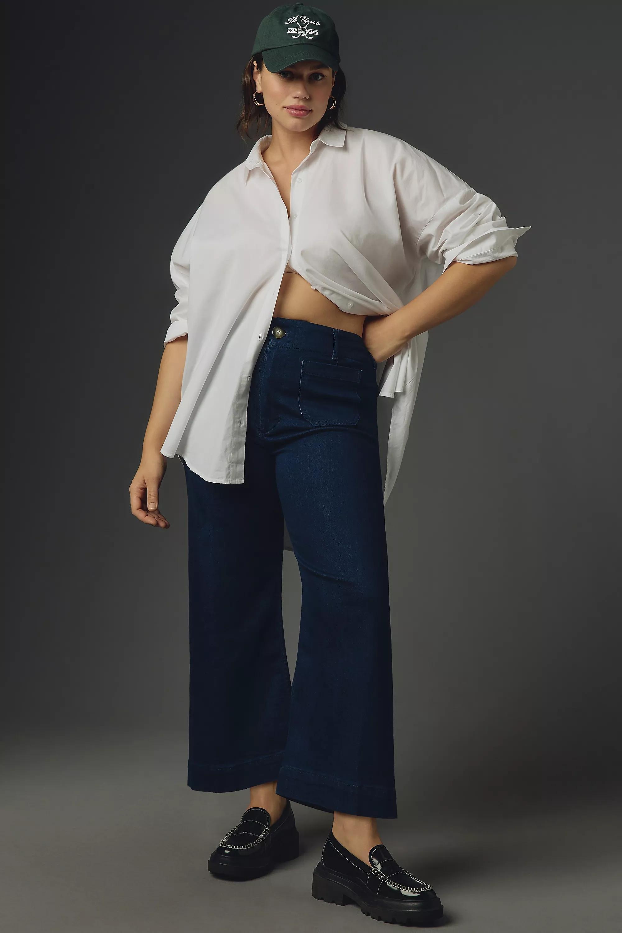 Maeve Denim Cropped Wide-Leg Jeans, Navy, , large image number 5