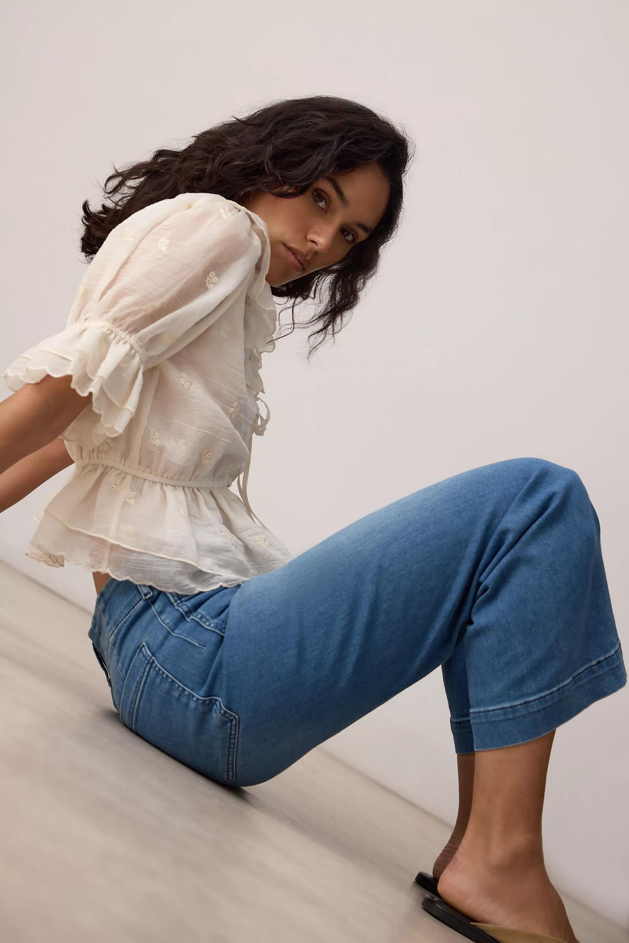 By Maeve The Colette Denim Cropped Wide-Leg Jeans , Blue, Blue, large image number 1