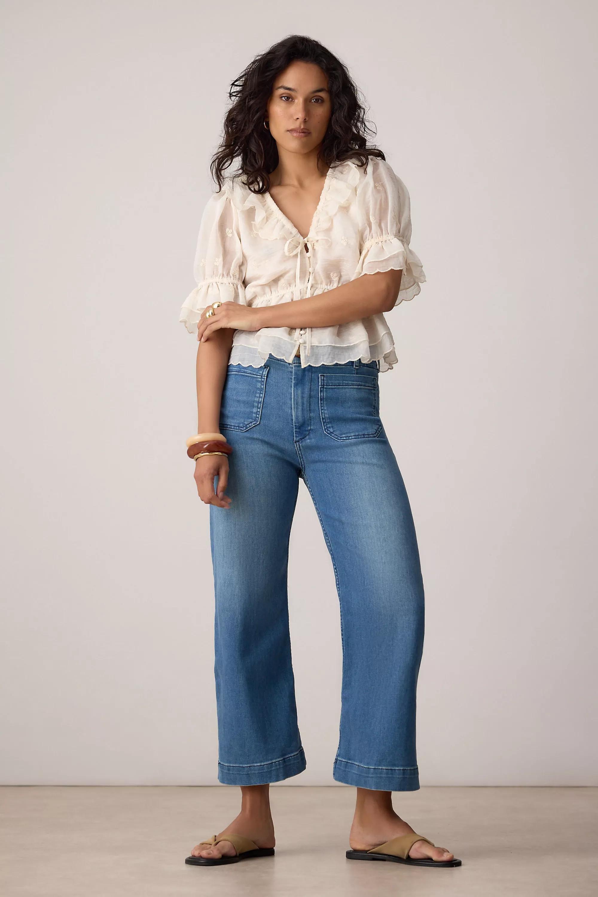By Maeve The Colette Denim Cropped Wide-Leg Jeans , Blue, Blue, large image number 5