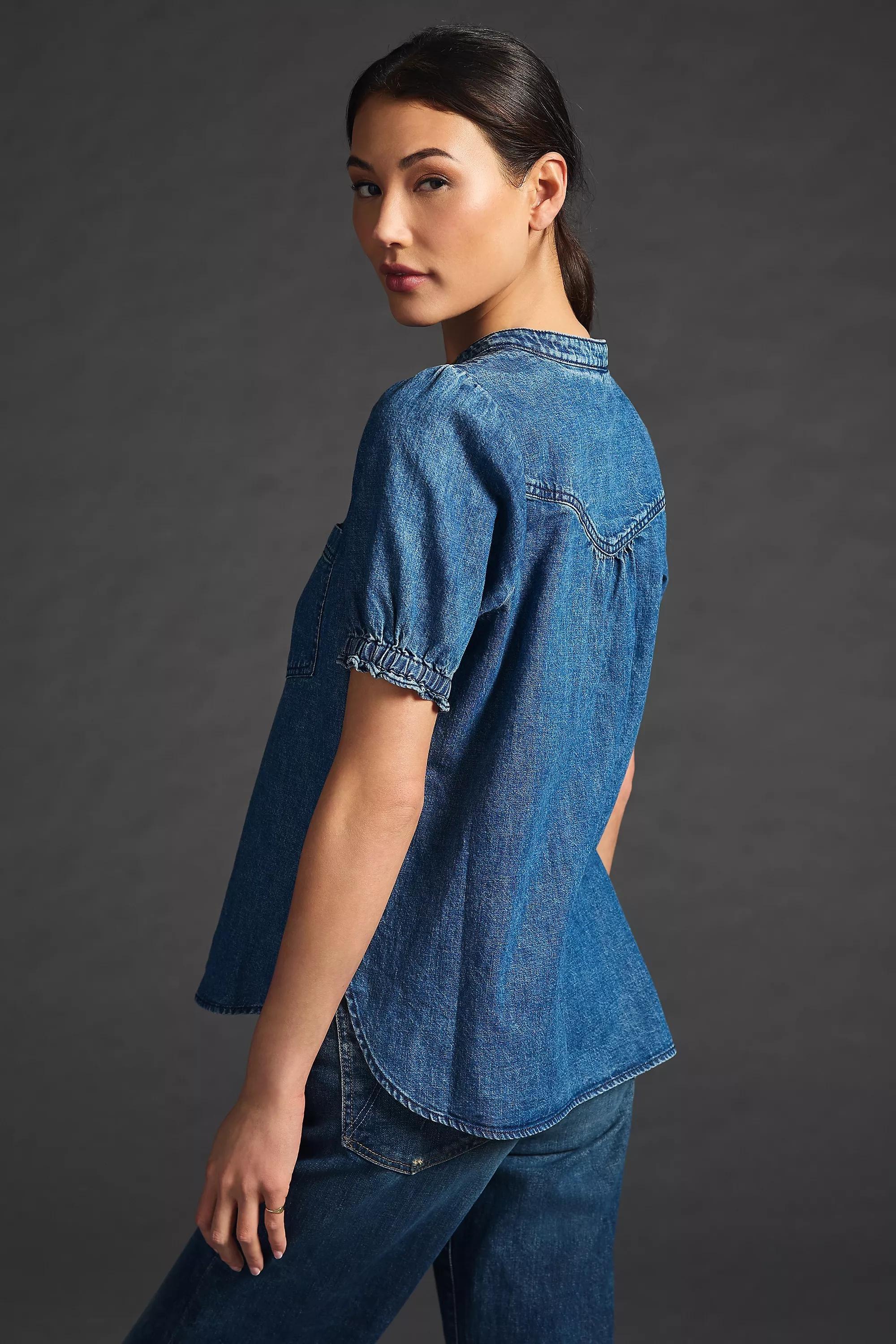 Pilcro Denim Short-Sleeve Shirt, Blue, , large image number 1
