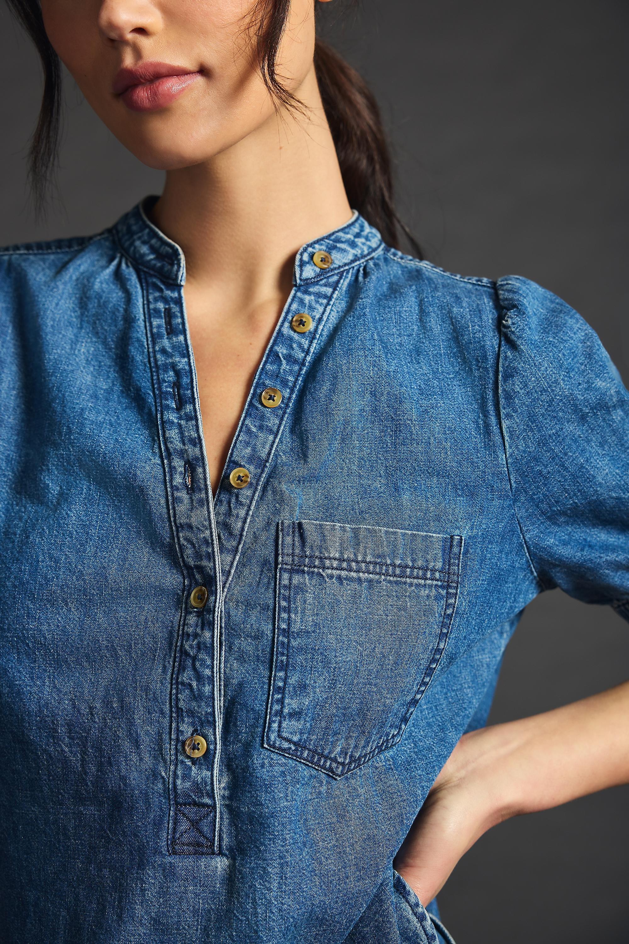 Pilcro Denim Short-Sleeve Shirt, Blue, , large image number 2