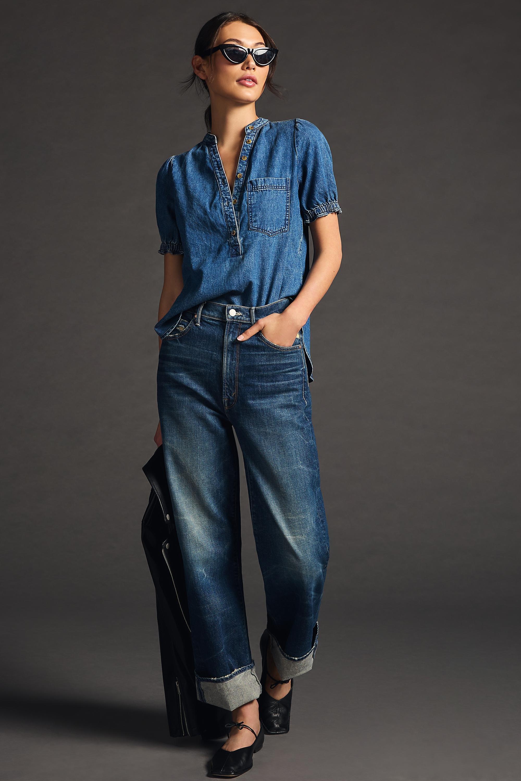 Pilcro Denim Short-Sleeve Shirt, Blue, , large image number 3