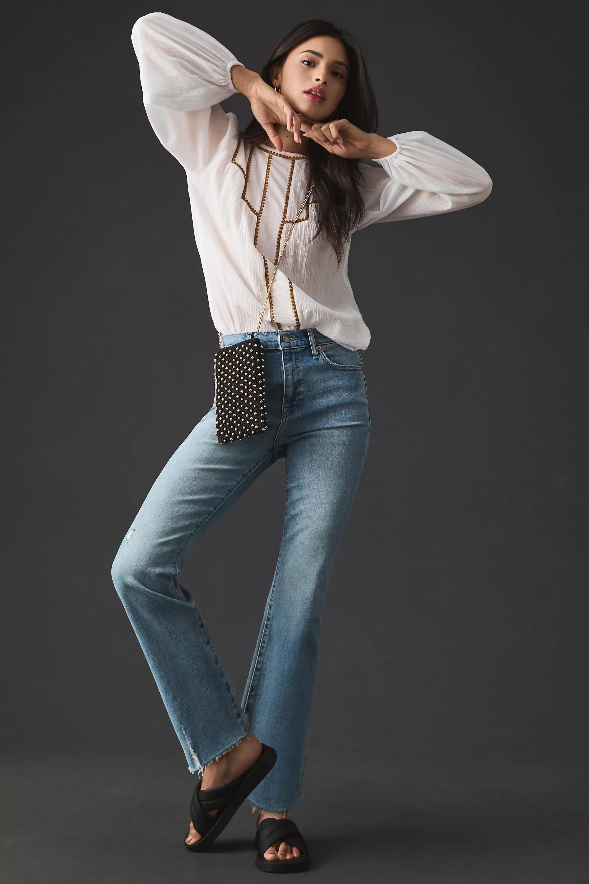 Denim High-Rise Cropped Bootcut Jeans, Blue, , large image number 0