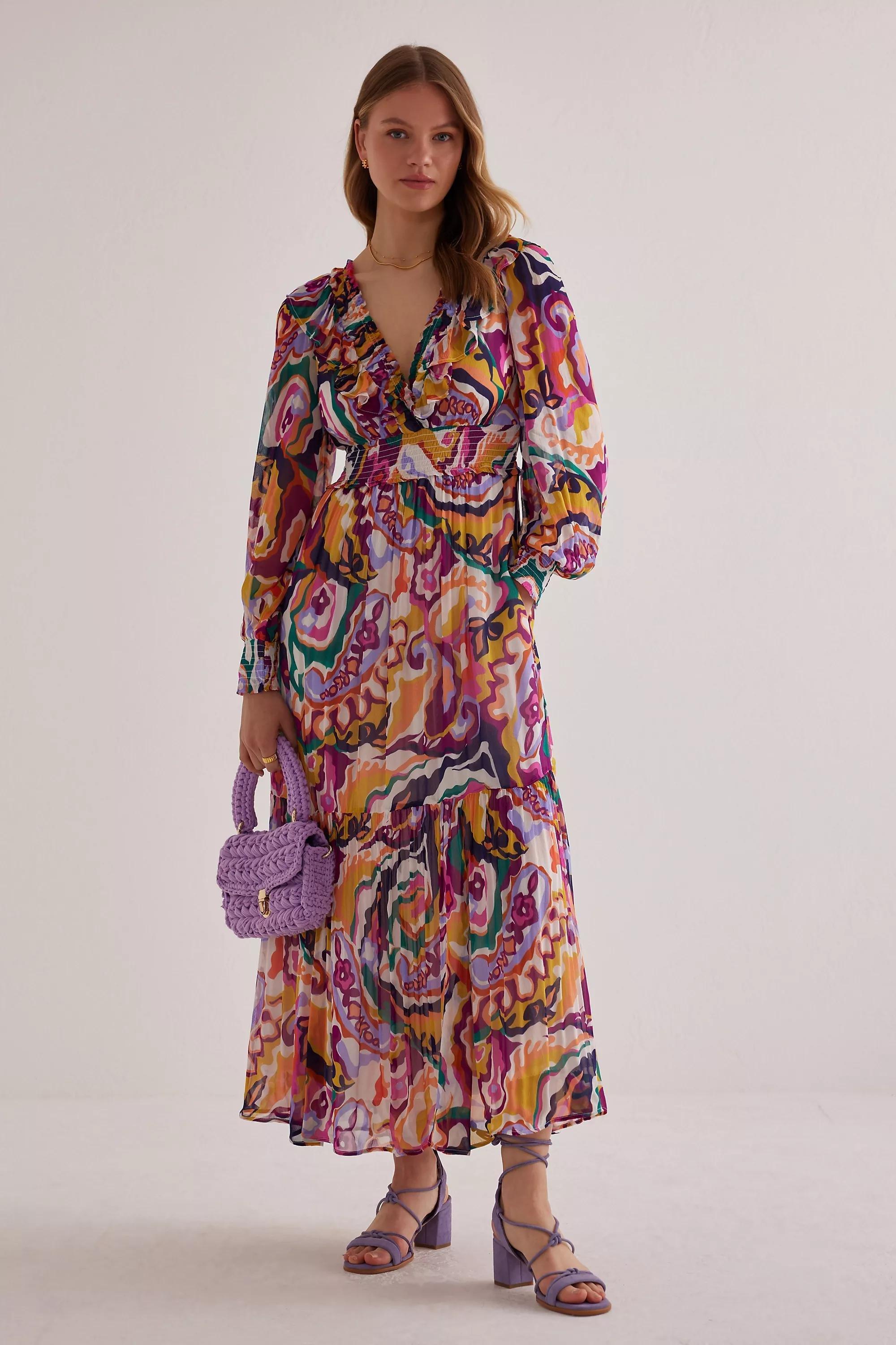 Combo Ruffled V-Neck Dress, Pink, , large image number 4