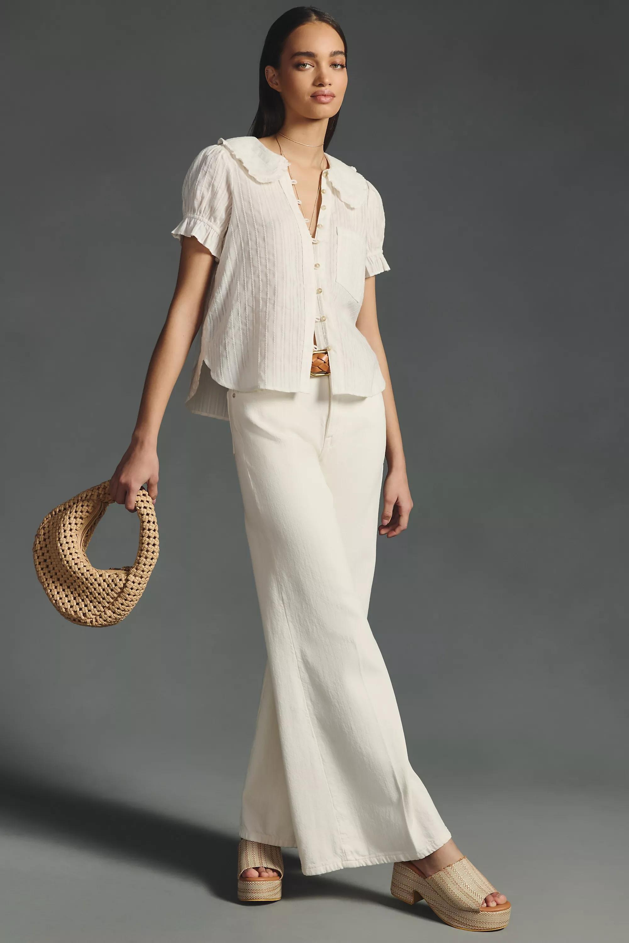 Anthropologie Frills Ruffle Button Down, Cream, , large image number 1