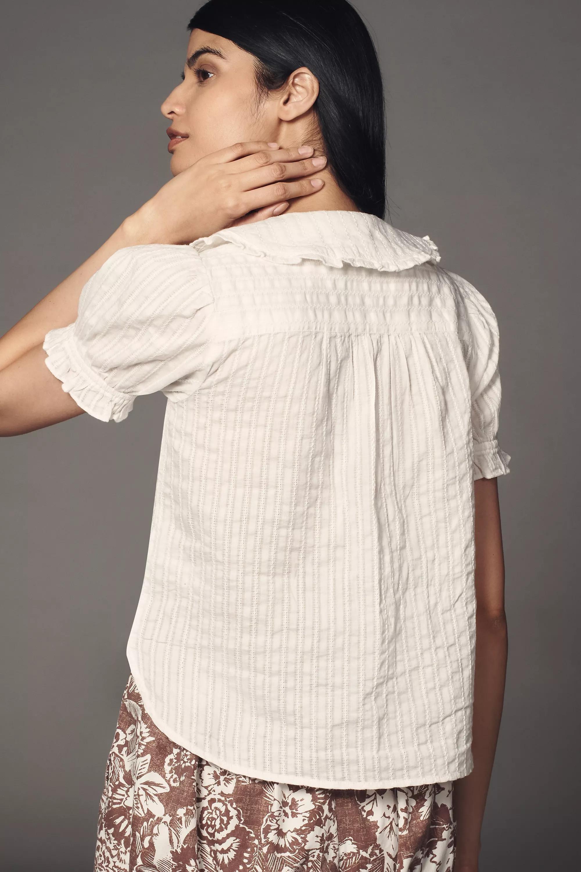 Anthropologie Frills Ruffle Button Down, Cream, , large image number 1