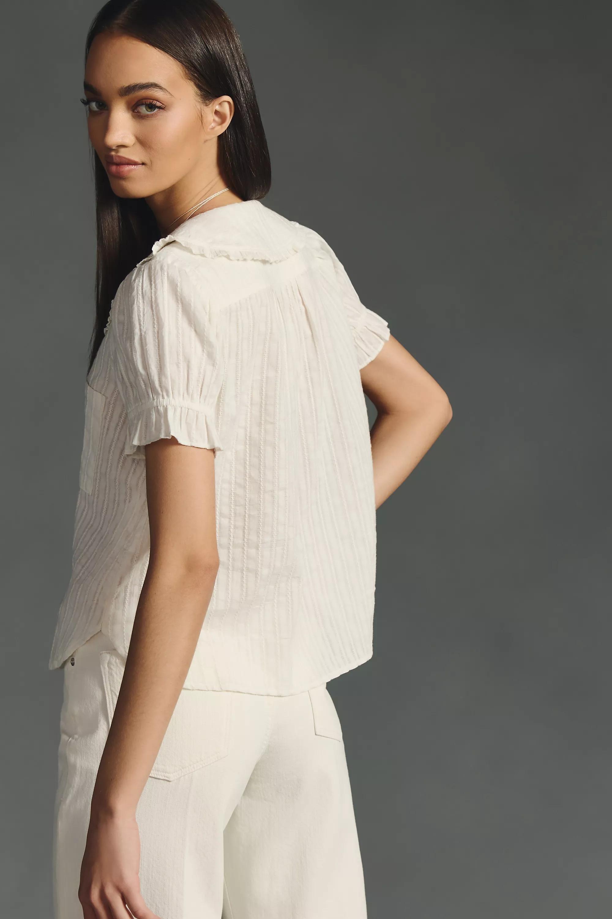 Anthropologie Frills Ruffle Button Down, Cream, , large image number 2