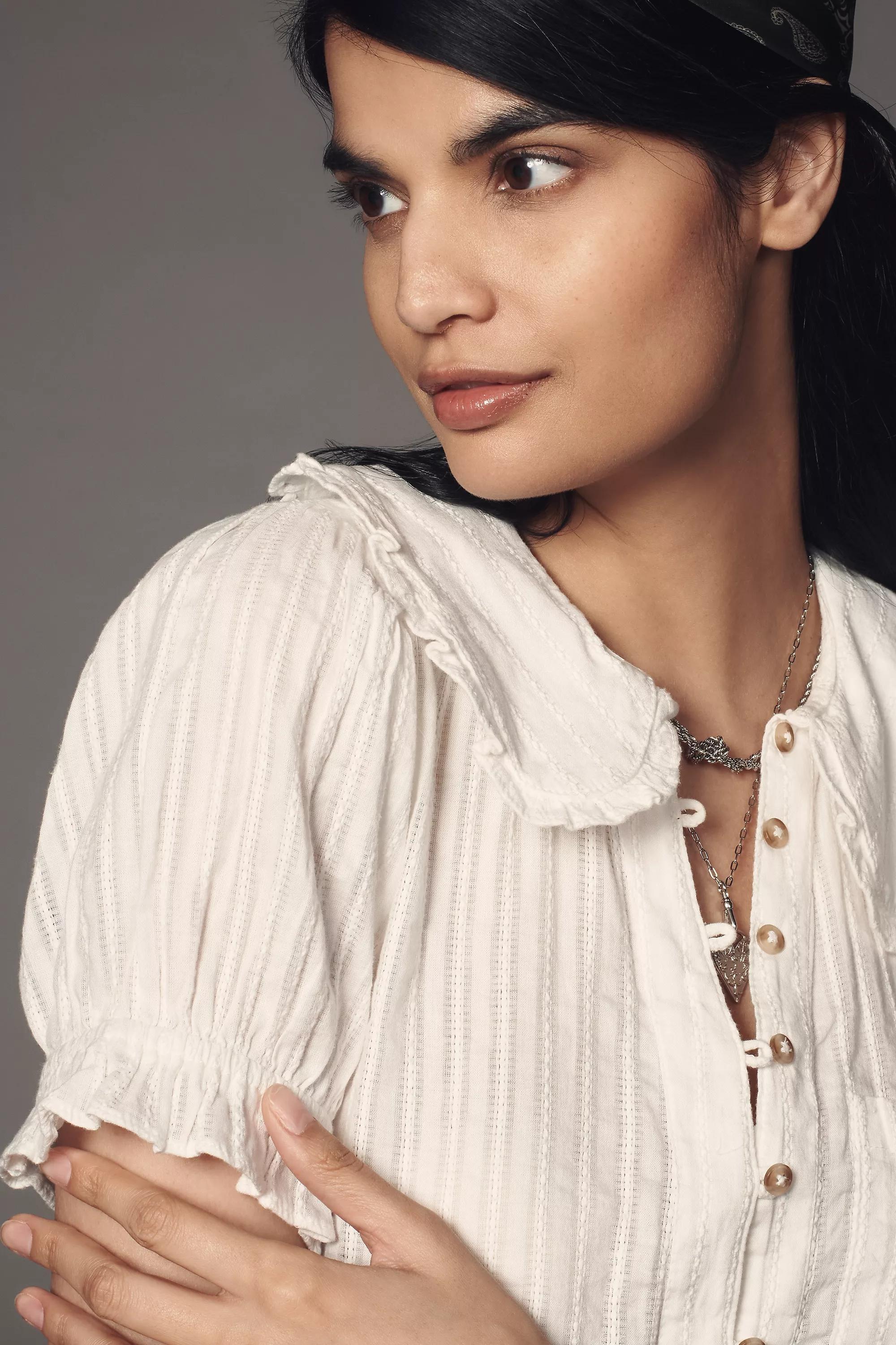 Anthropologie Frills Ruffle Button Down, Cream, , large image number 3