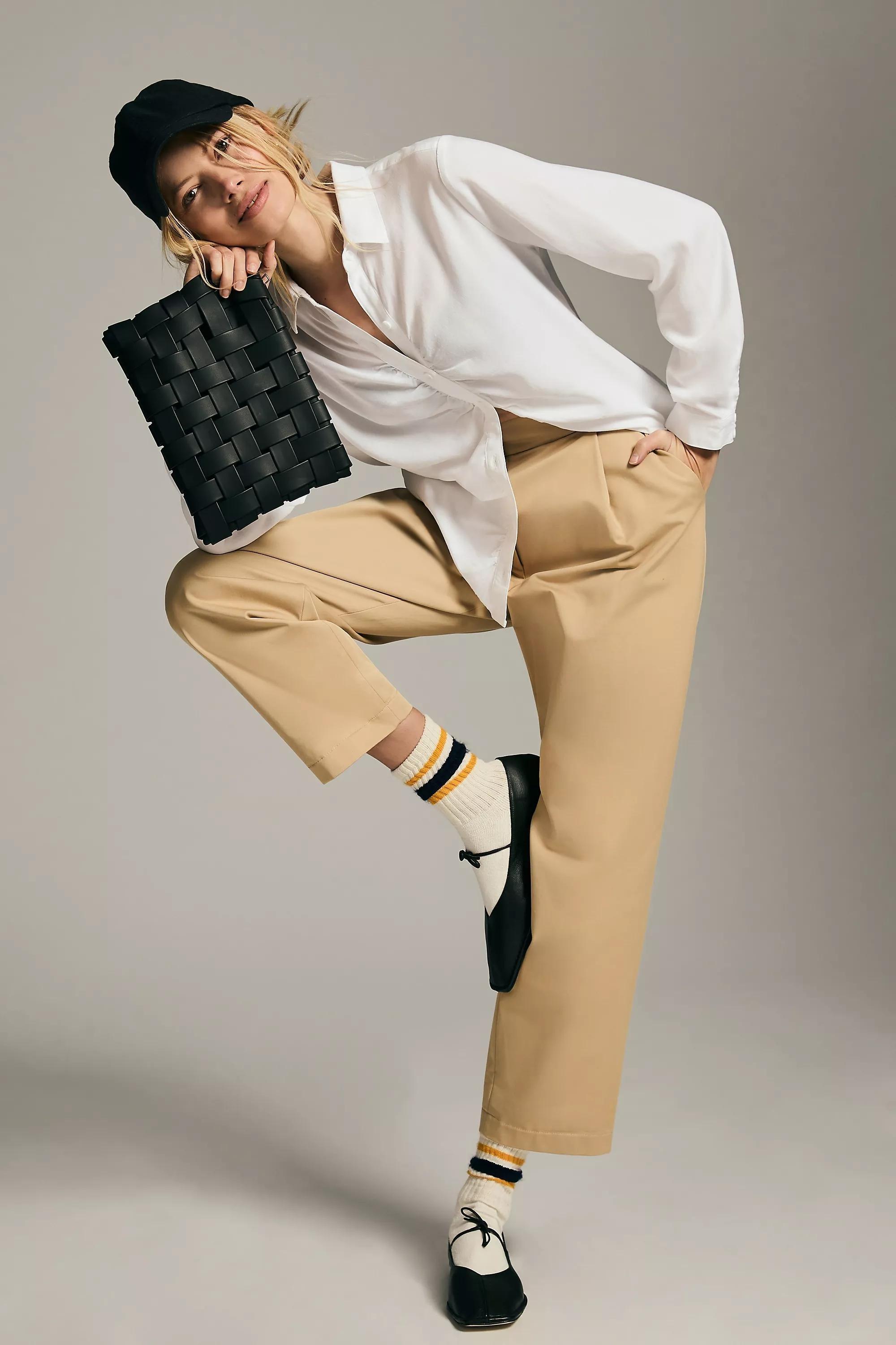 Exquise Barrel-Leg Chino Trousers, Beige, , medium