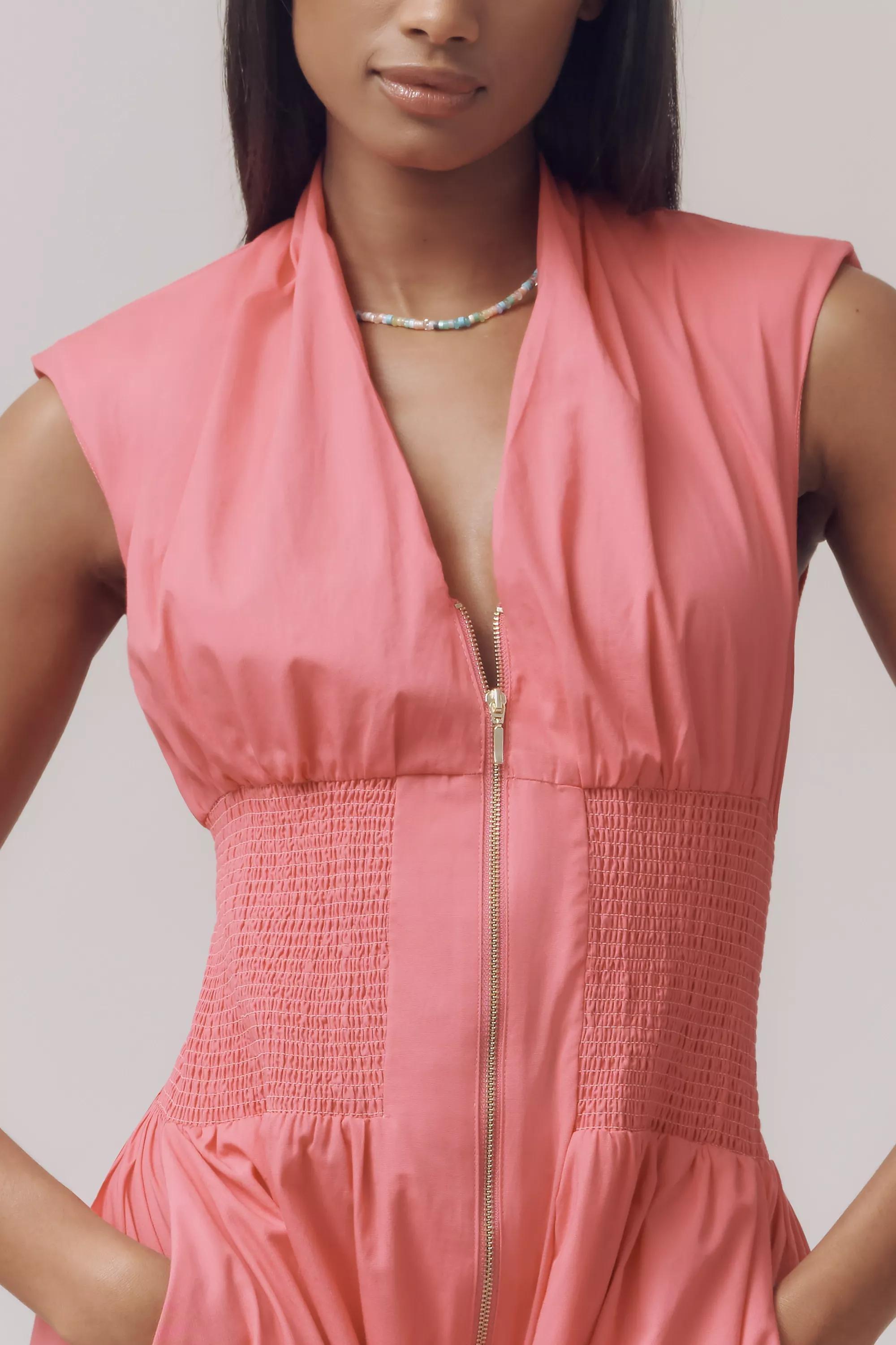 The Tommie Cap-Sleeve Smocked Midi Shirt Dress, Pink, , large image number 2