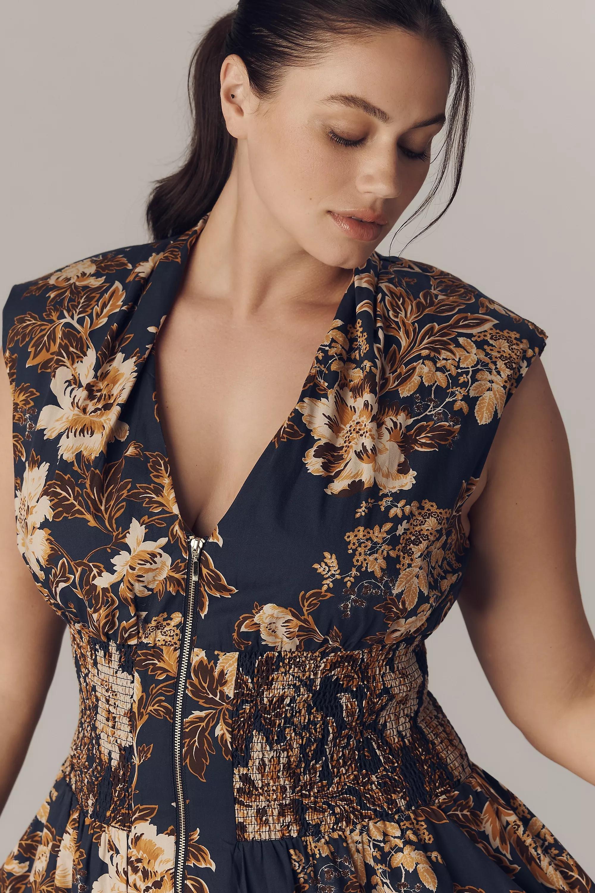 The Tommie Cap-Sleeve Smocked Midi Shirt Dress, Navy, A501_0439, large image number 5