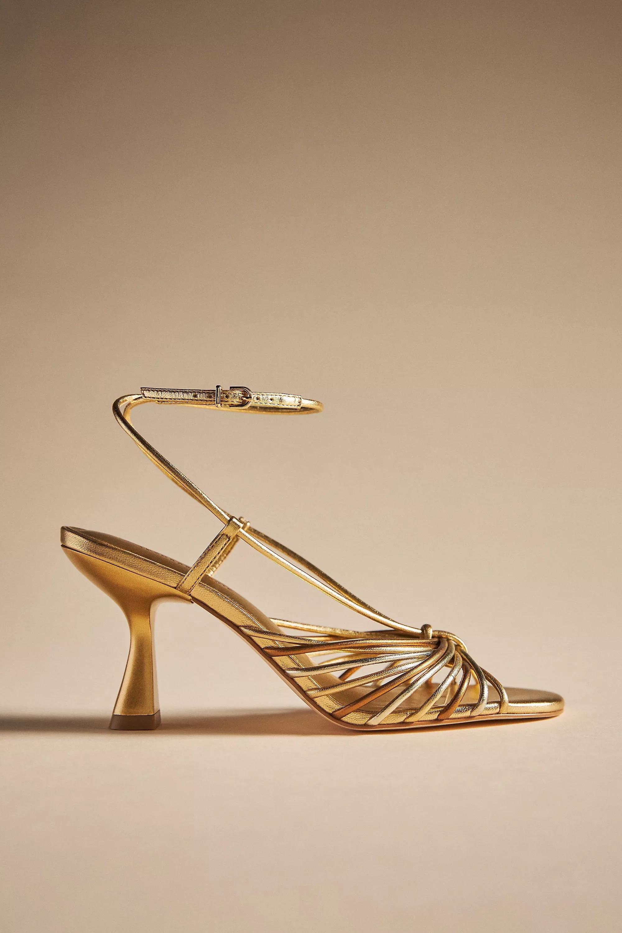 By Anthropologie Strappy Heeled Sandals, Gold, , large image number 1