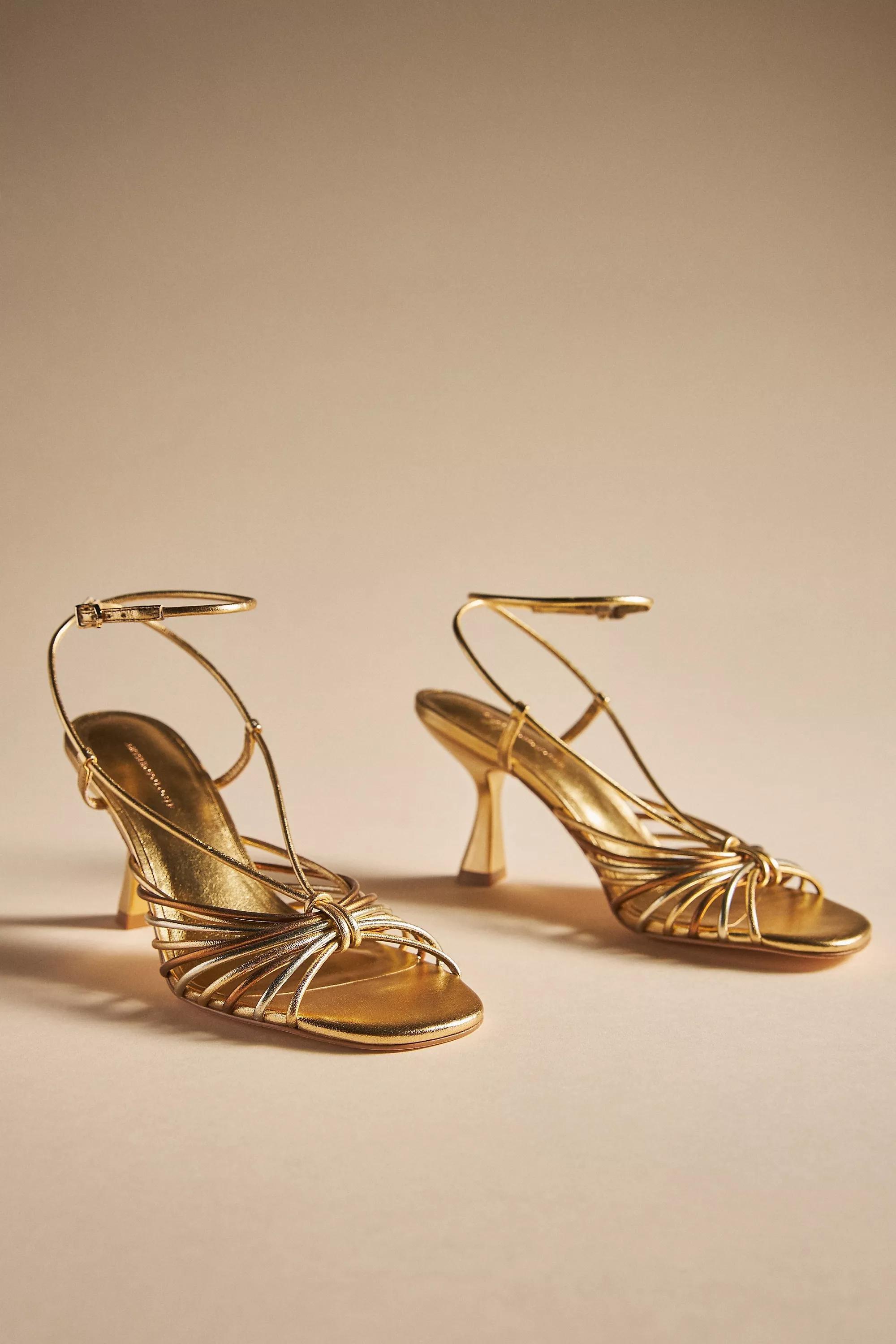 By Anthropologie Strappy Heeled Sandals, Gold, , large image number 2