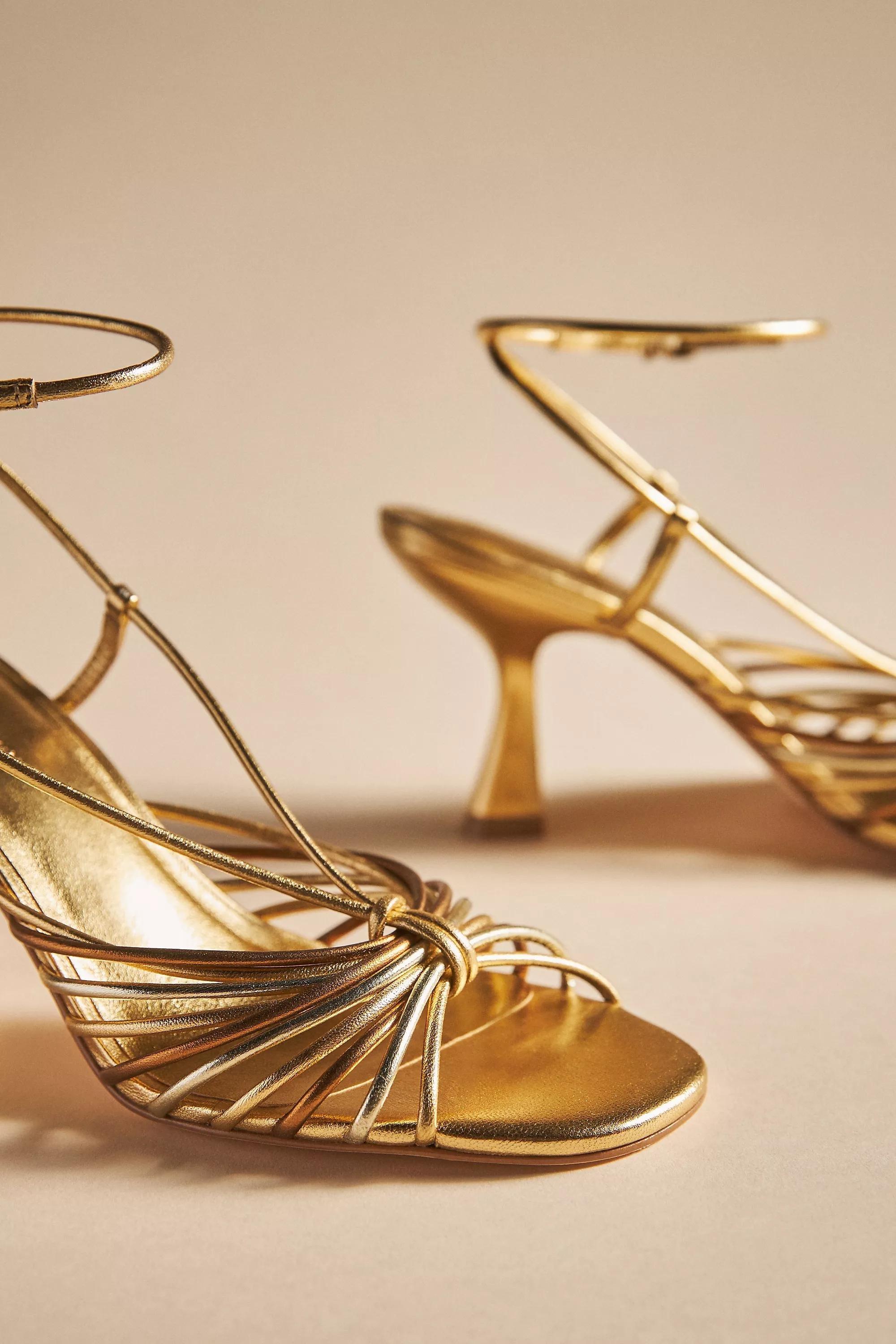 By Anthropologie Strappy Heeled Sandals, Gold, , large image number 3