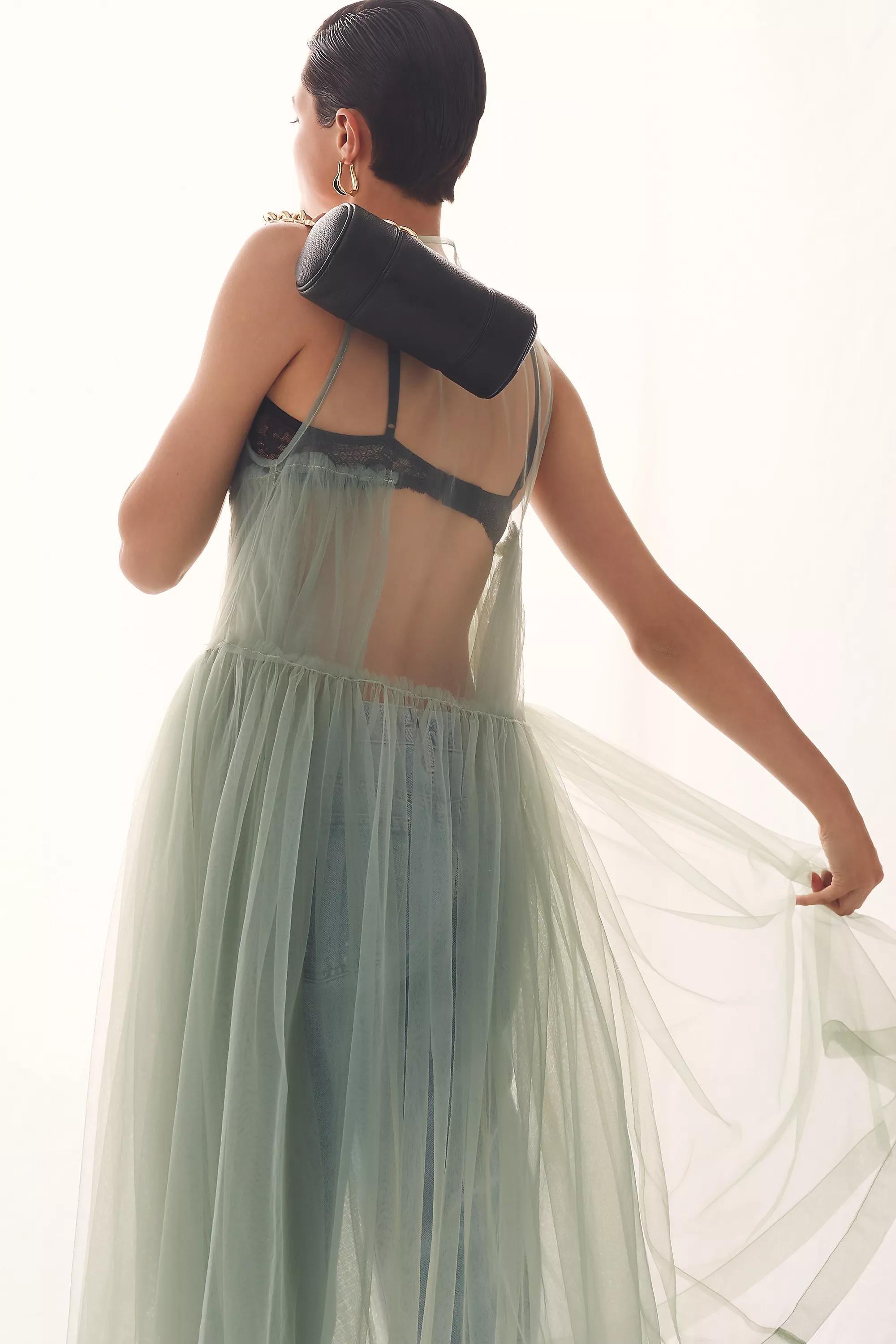 Maeve Sleeveless Sheer Tulle Overlay Duster, Green, A501_0030, large image number 1