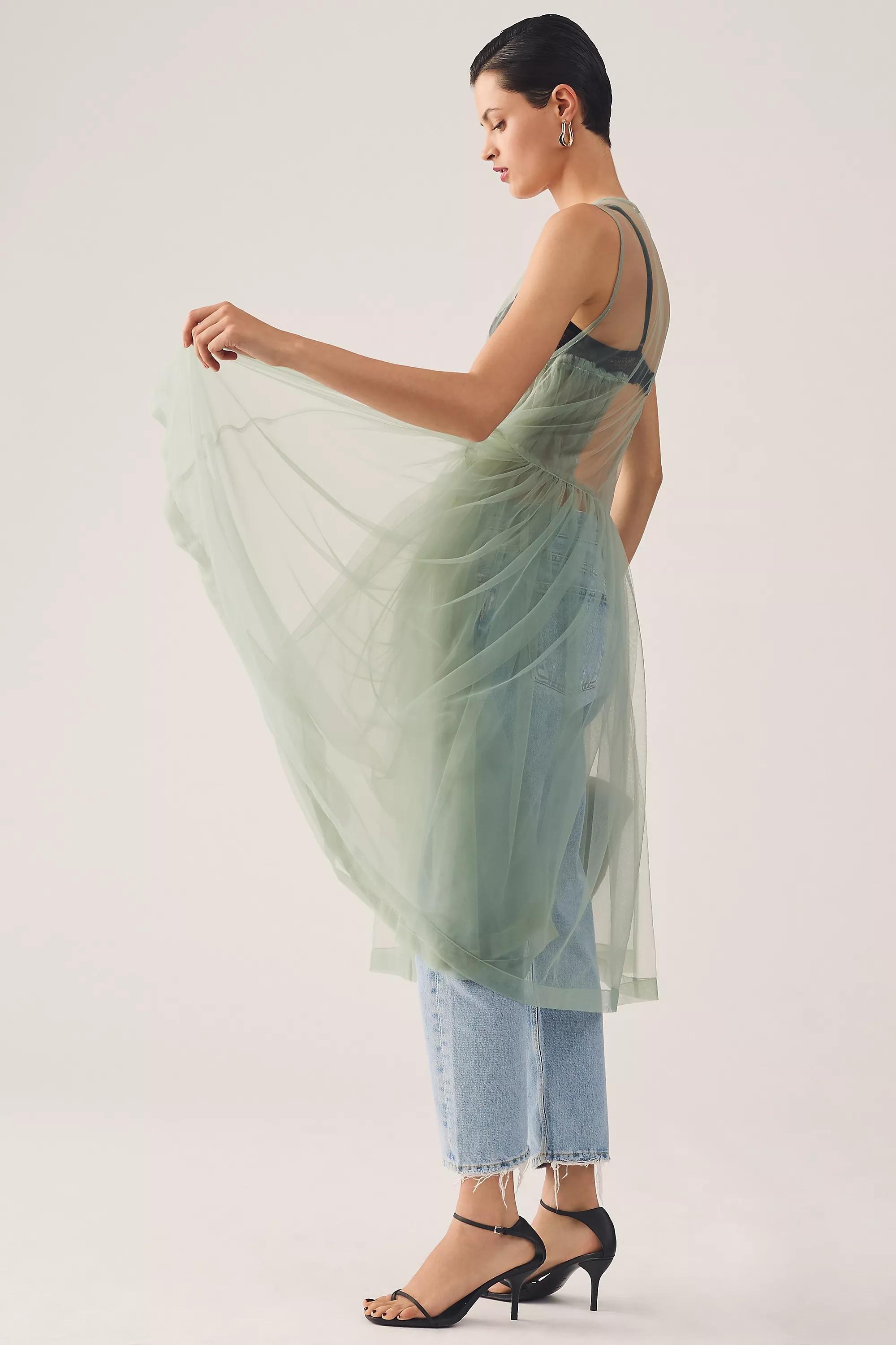 Maeve Sleeveless Sheer Tulle Overlay Duster, Green, A501_0030, large image number 2